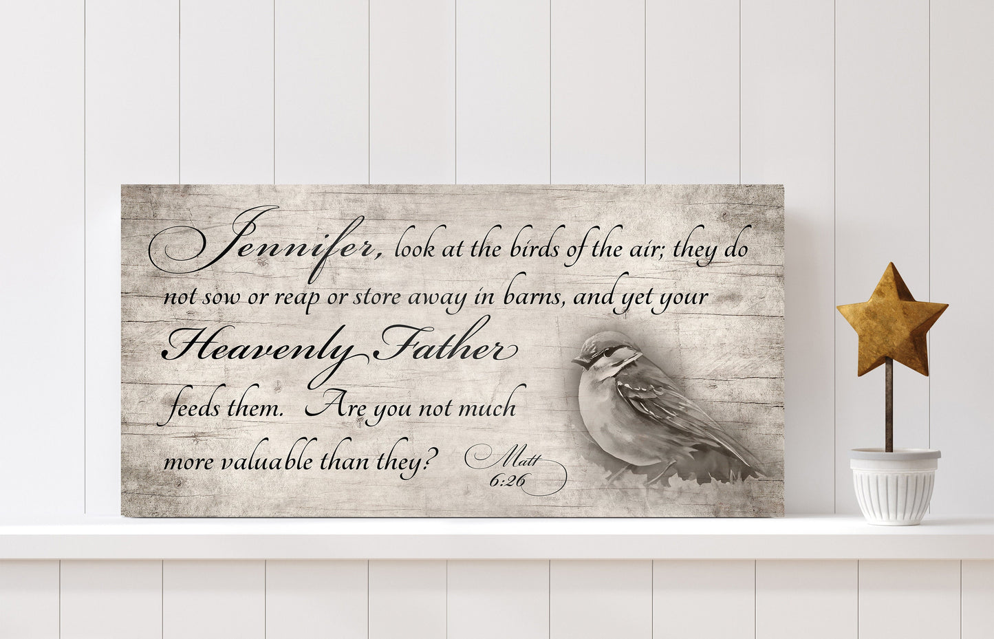 Personalized Matthew 6:26 Scripture Art, Bird, Christian Wildlife Art, Encouragement wall decor, Wood sign with Bible Verse, Gift for Wife