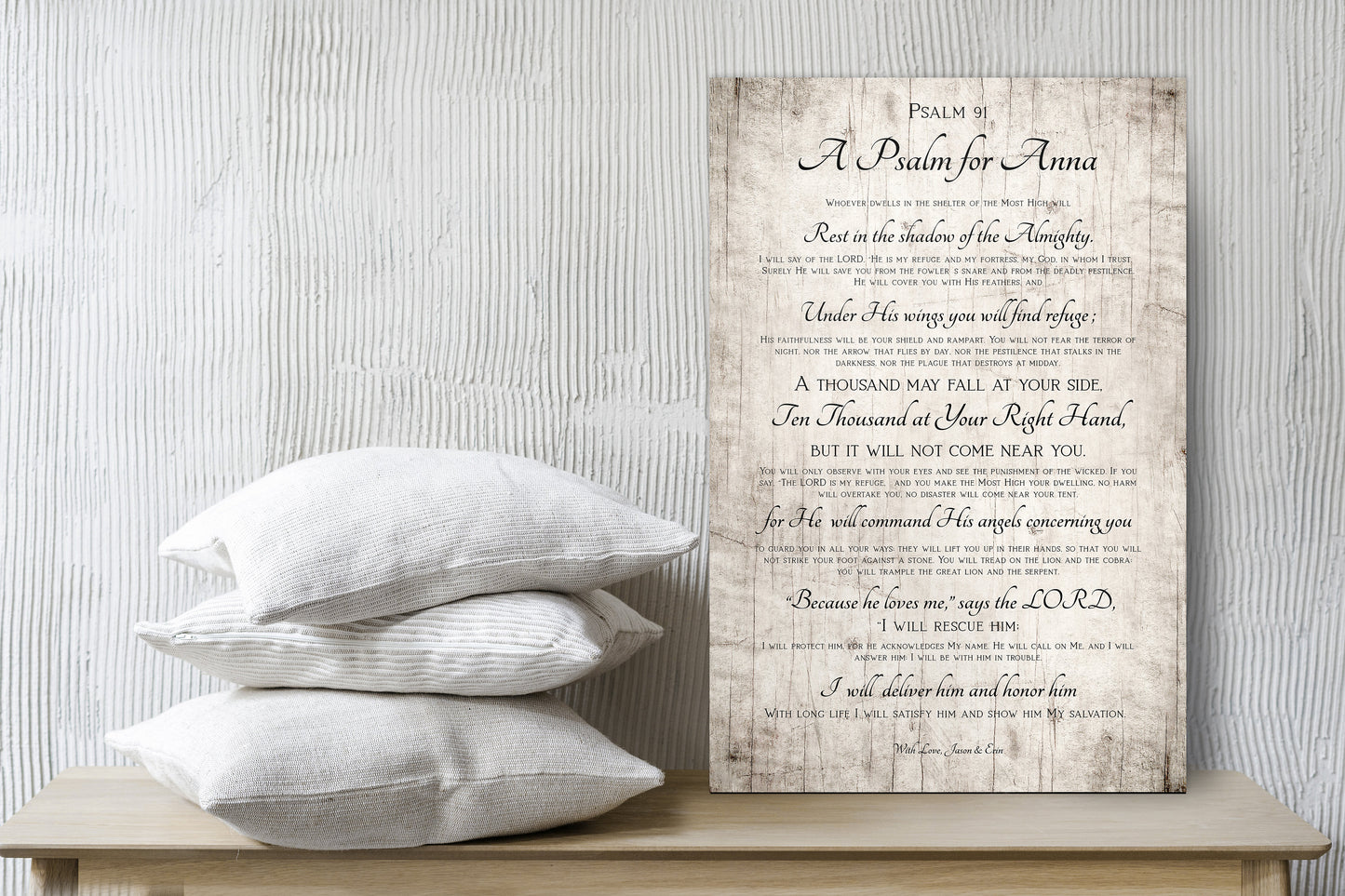 Personalized Psalm 91 Gift, Gift for Wife, 5 Year Anniversary Gift, Christian Anniversary, Religious plaque for her, Prayer for Strength