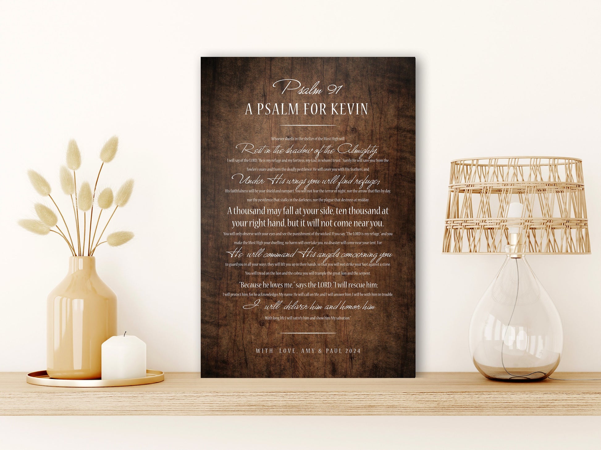 Psalm 91 Men's Personalized Prayer Plaque, Christian art for encouragement - HoneycombProverbs - Religious Home & Decor - Luxury Corporate Gifts