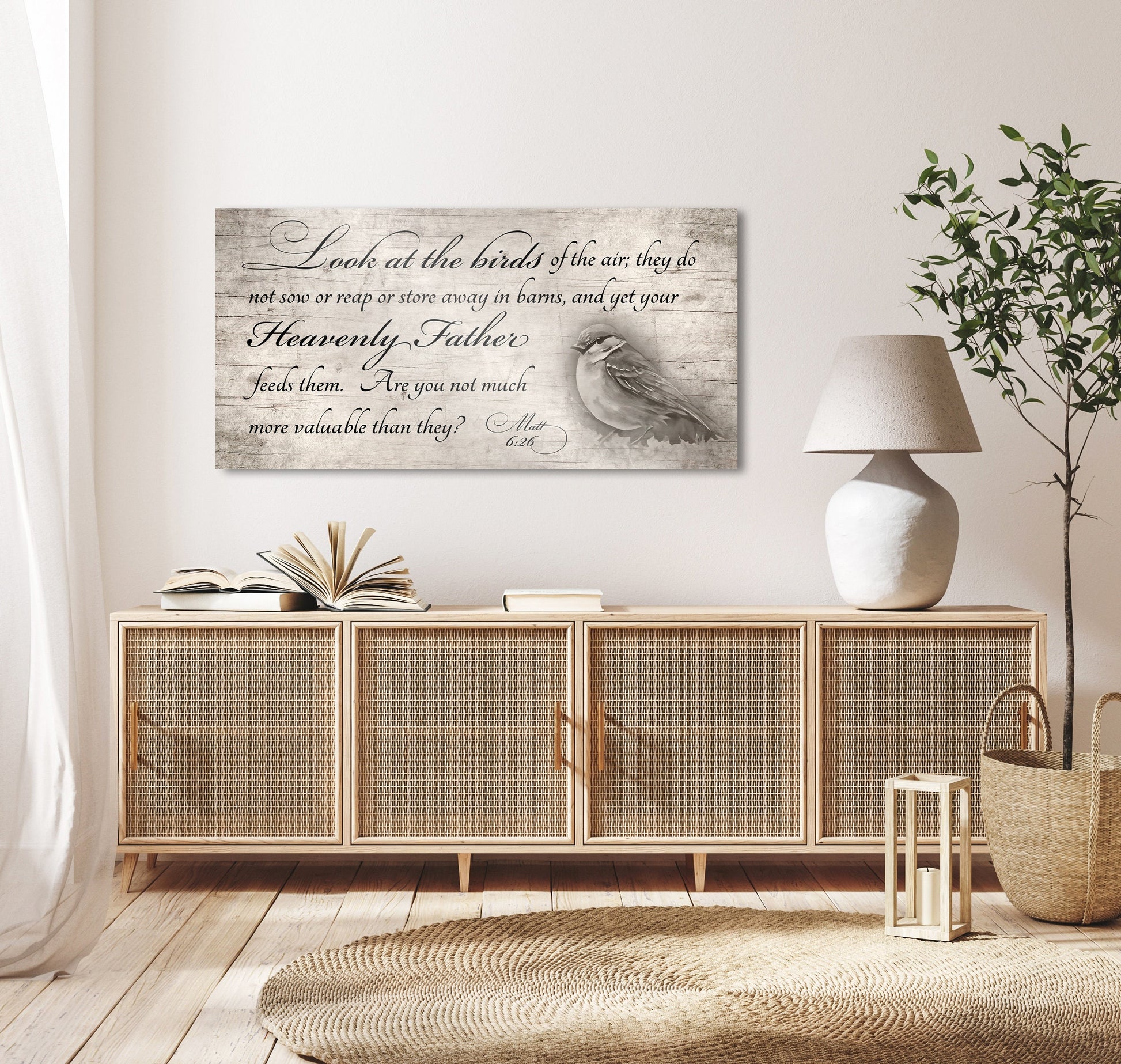 Personalized Matthew 6:26 Scripture Art, Bird, Christian Wildlife Art, Encouragement wall decor, Wood sign with Bible Verse, Gift for Wife