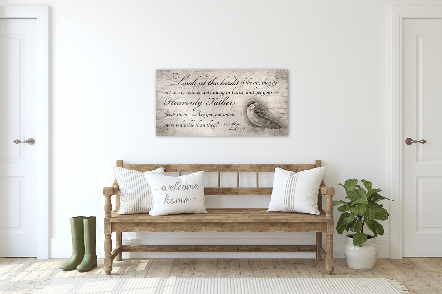 Look at the birds, Large Wood Scripture Art, Rustic Wood Wall Decor, Religious art, CottageCore, Religious Wall Hanging, Bible Verse
