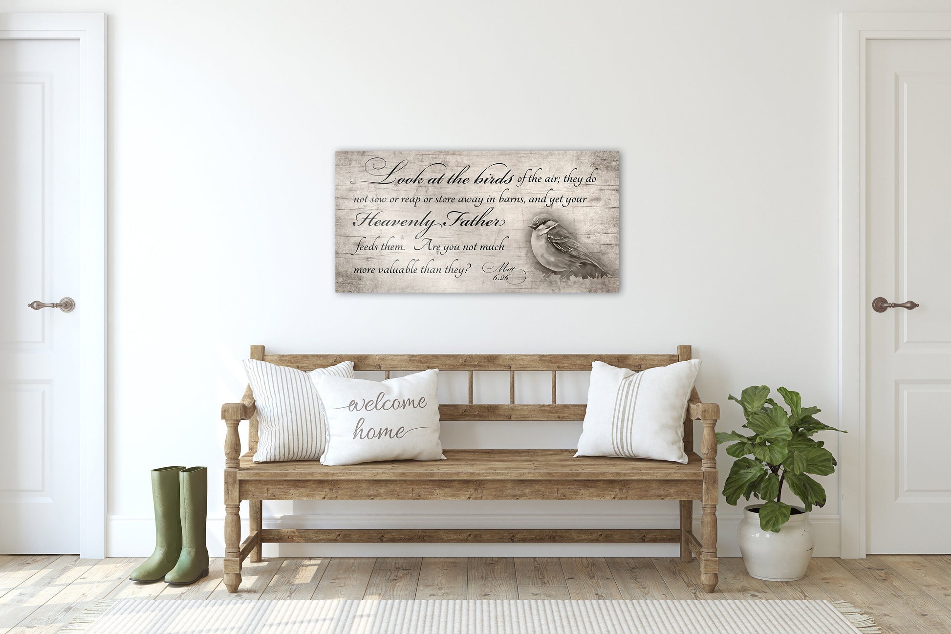 Personalized Matthew 6:26 Farmhous Sign: Look at the Birds - HoneycombProverbs - Signs - Christian Wall Art