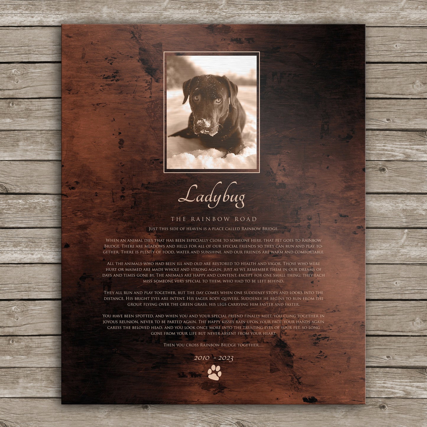 The Rainbow Bridge, Pet Tribute Plaque, Dog Eulogy Plaque, Pet Memorial, Personalized Pet Photo Plaque, Gift for passed away pet, Sympathy
