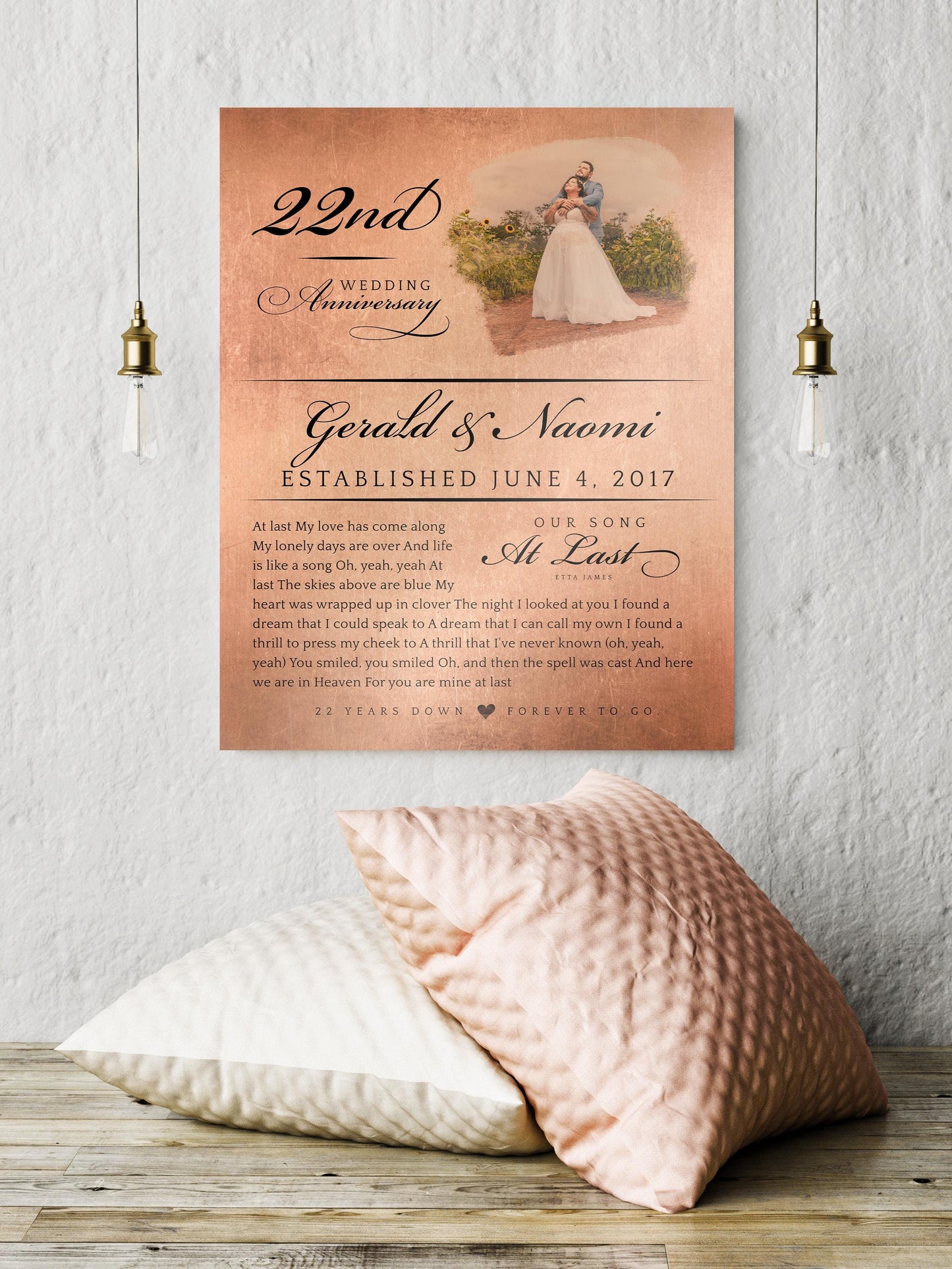 Couples Wedding Photo Plaque with song, Anniversary Gift by Year, Tin anniversary, Personalized Frame, Wedding song lyric decor, Couple gift