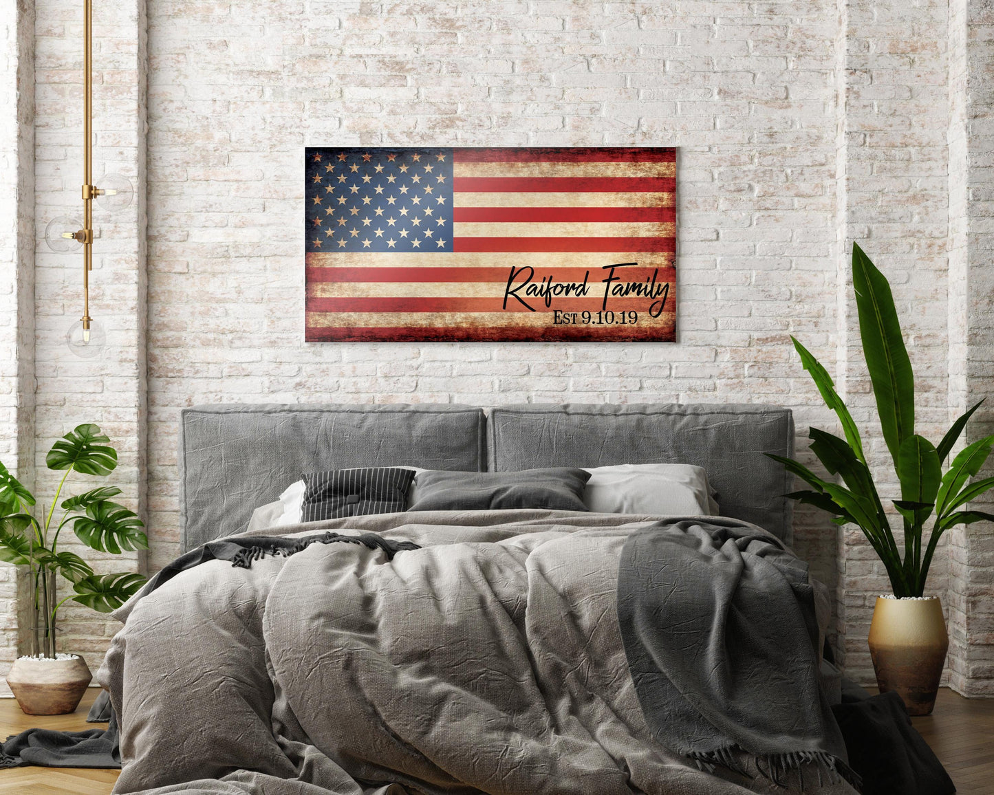 Personalized American Flag Sign, Rustic Patriotic Wall Art, Military Family, Housewarming Gift, Man Cave Decor, 5th year Anniversary Gift