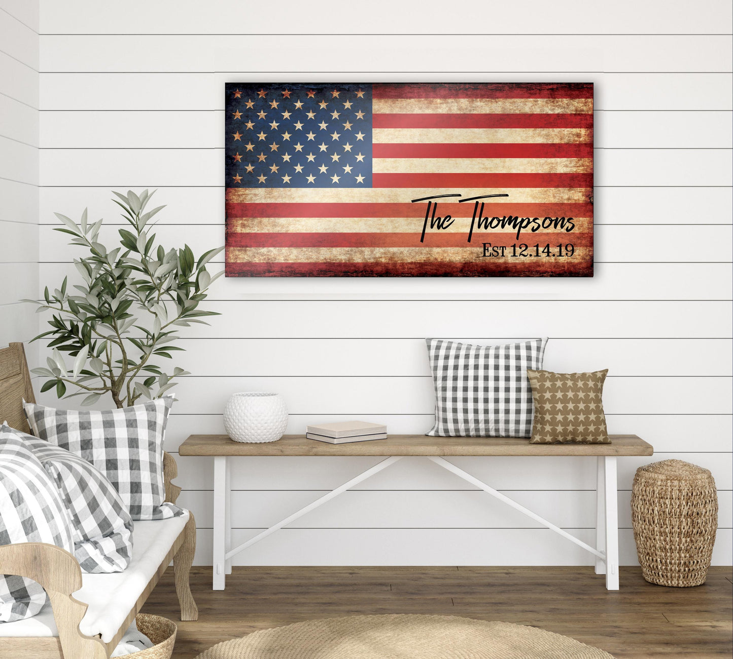 Personalized American Flag Sign, Rustic Patriotic Wall Art, Military Family, Housewarming Gift, Man Cave Decor, 5th year Anniversary Gift