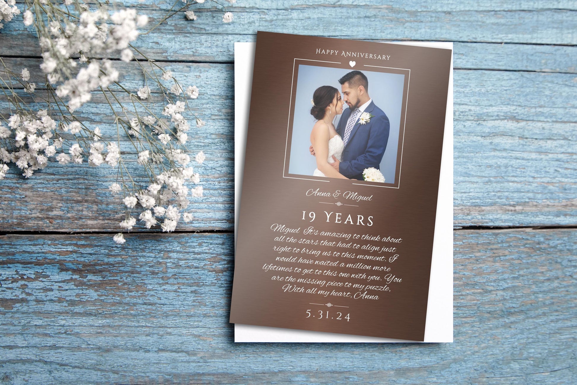 Metal Anniversary Card, Personalized, Tin Anniversary Card, Bronze Anniversary Card, Copper Anniversary Photo Card, 10th Anniversary Card