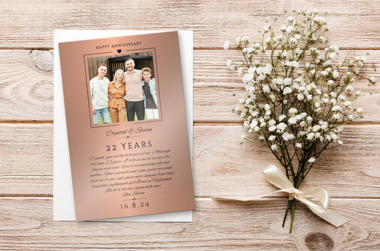"Captured Milestones" Personalized Metal Photo Anniversary Card - HoneycombProverbs - Anniversary Cards - Photo Plaques