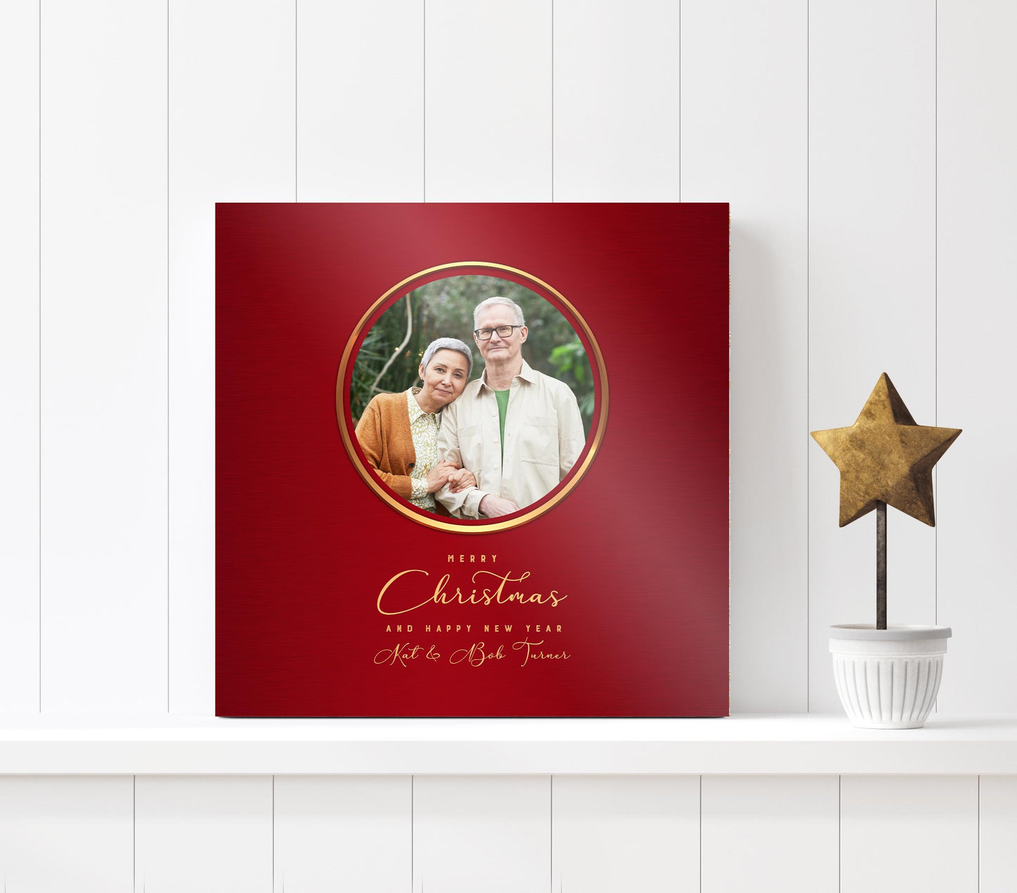 Merry Christmas Photo Gift, Long Distance Christmas gift from family, Personalized Metallic Christmas Decor, Merry Christmas Photo Plaque