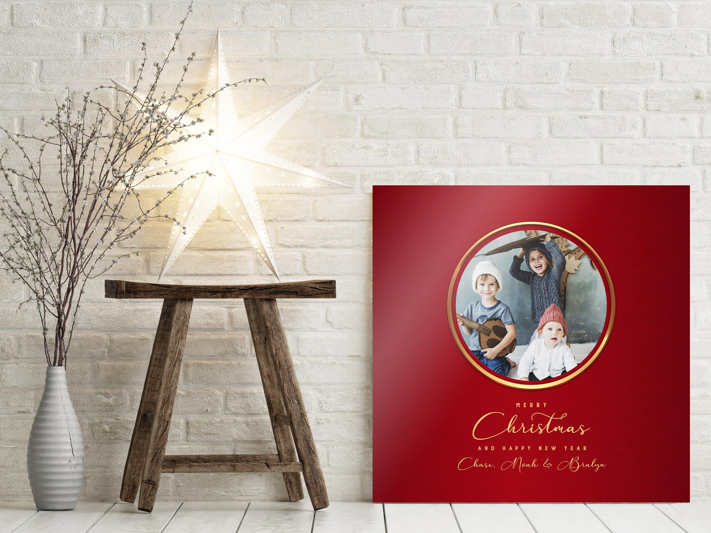 Merry Christmas Photo Gift, Long Distance Christmas gift from family, Personalized Metallic Christmas Decor, Merry Christmas Photo Plaque