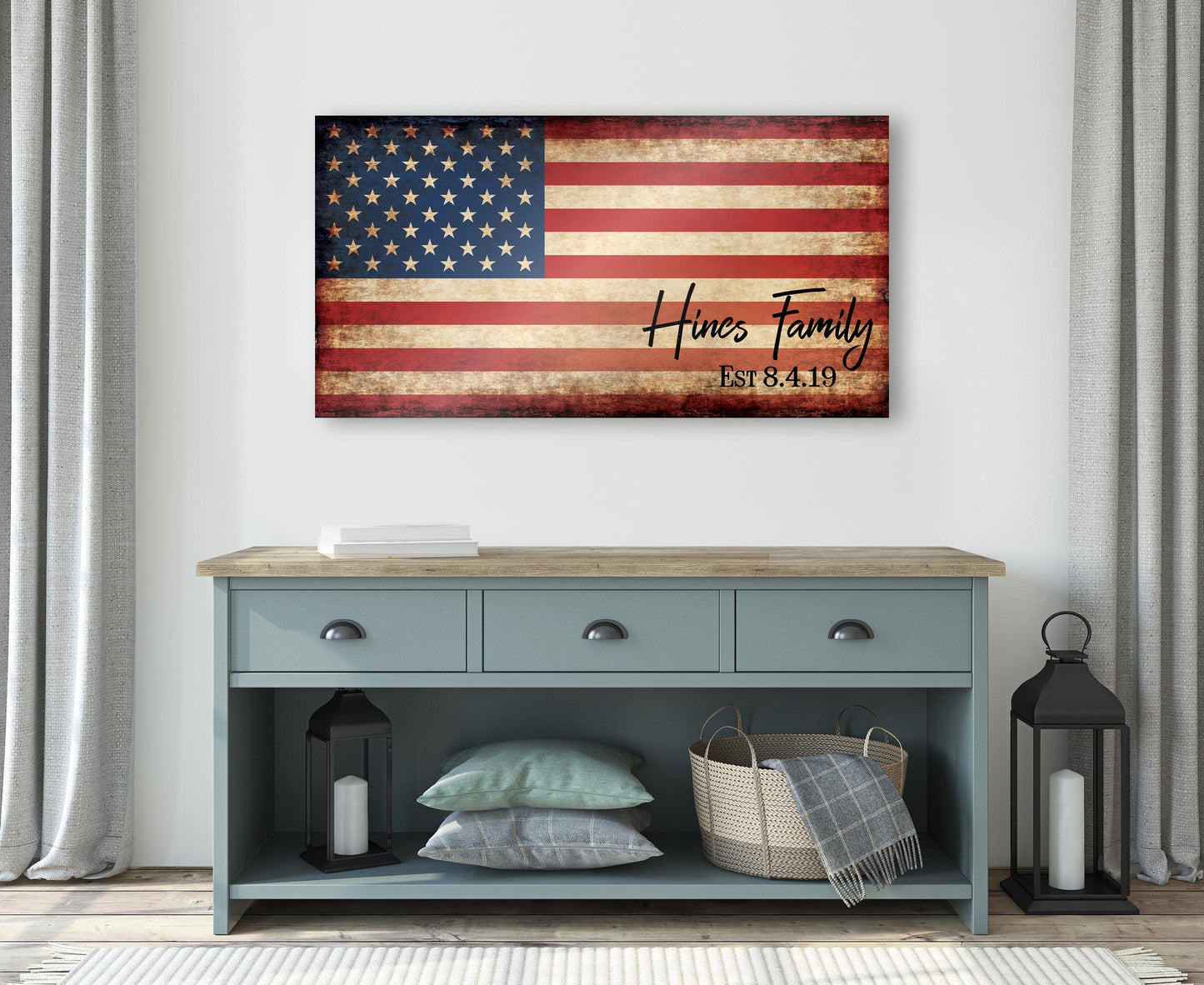 Personalized American Flag Sign, Rustic Patriotic Wall Art, Military Family, Housewarming Gift, Man Cave Decor, 5th year Anniversary Gift