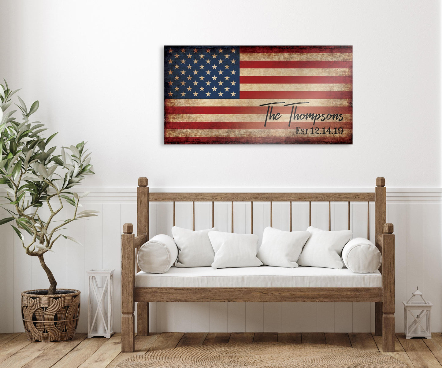 Personalized American Flag Sign, Rustic Patriotic Wall Art, Military Family, Housewarming Gift, Man Cave Decor, 5th year Anniversary Gift
