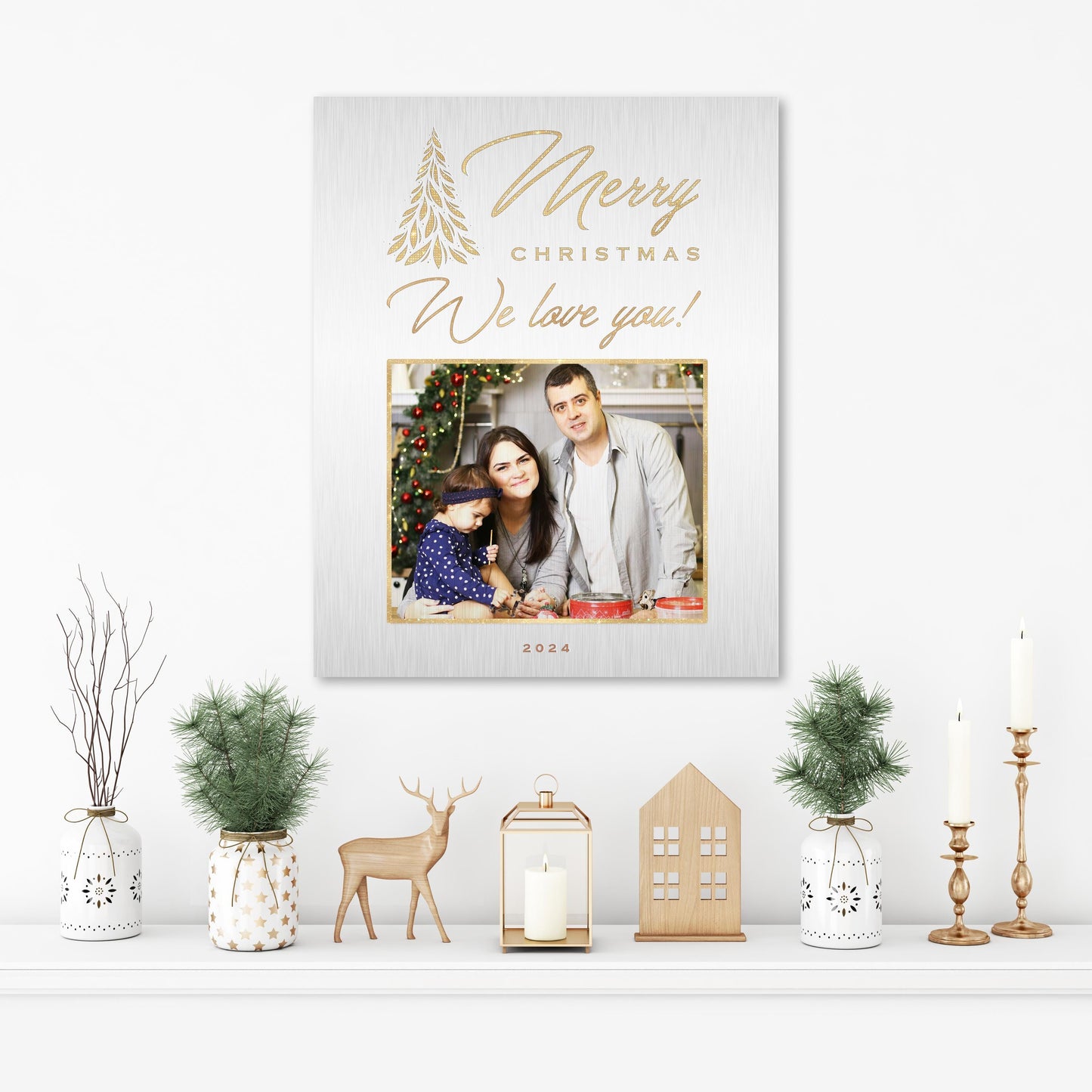 Designer Photo Christmas Gift, Metallic Merry Christmas Decor, Personalized Christmas Wall Decor, Holiday Family Name Sign, Metal Photo Art