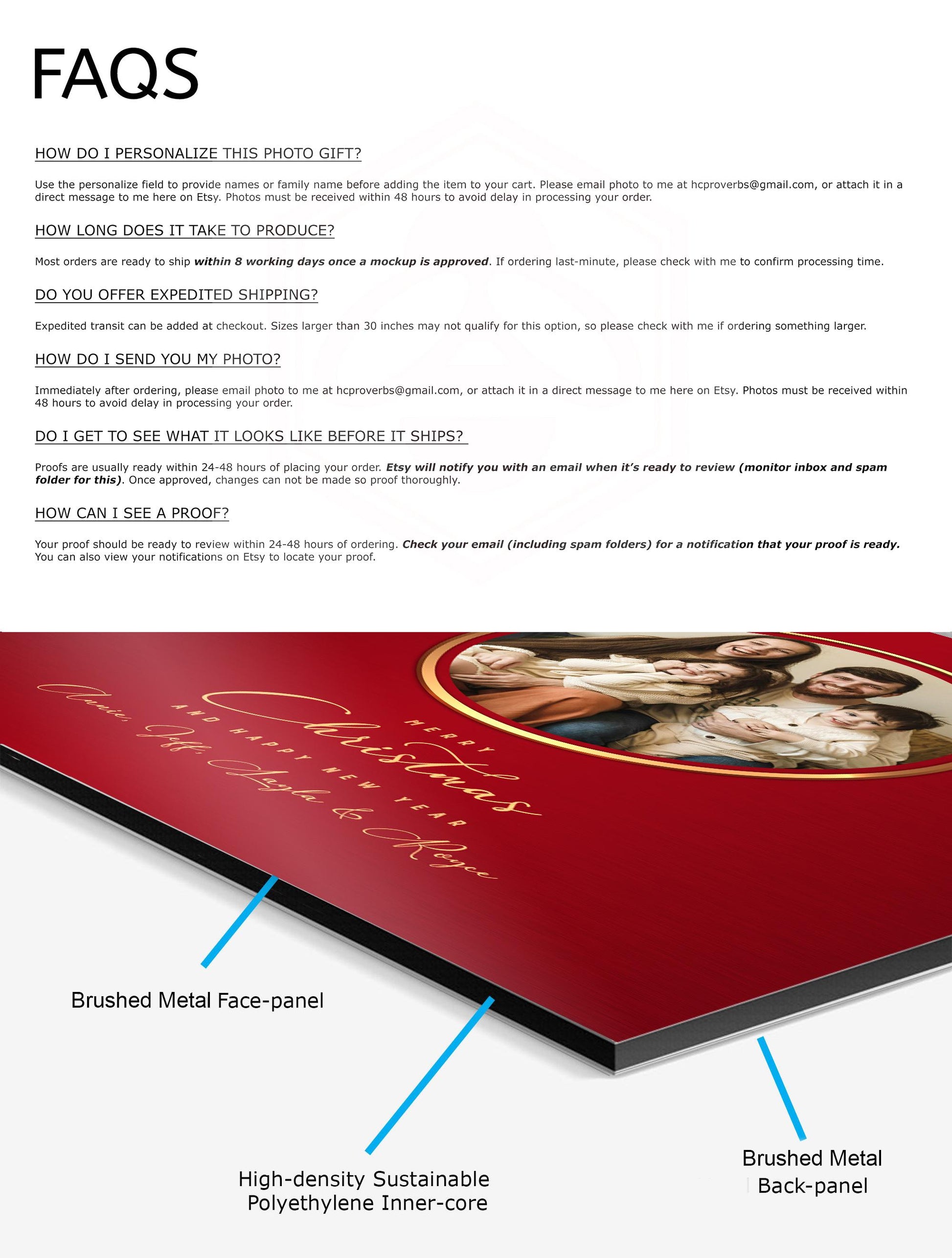 Merry Christmas Photo Gift, Long Distance Christmas gift from family, Personalized Metallic Christmas Decor, Merry Christmas Photo Plaque