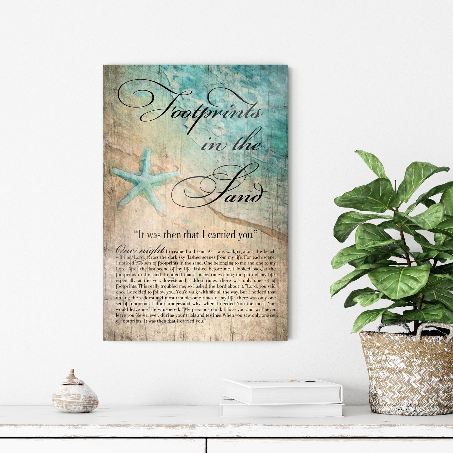 Footprints in the Sand, Watercolor Word art on Wood, Footprints in the Sand wall decor, Footprints Poem Art, Ocean themed wall art, Gift