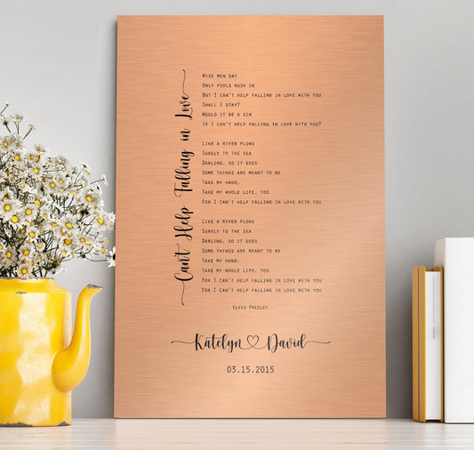 Couple's Copper Song Lyric Art - HoneycombProverbs - Signs - Copper Anniversary Gifts