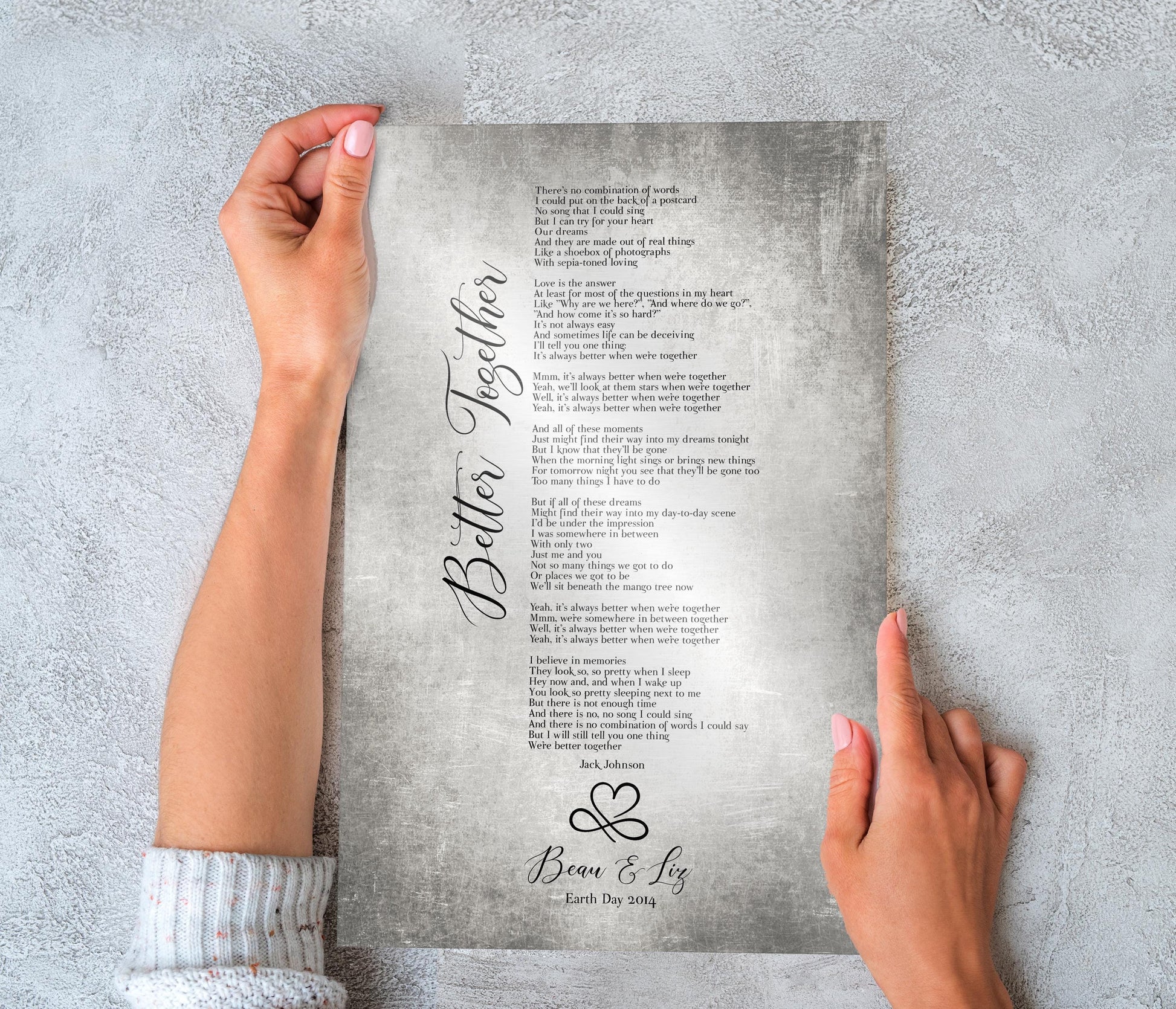 Infinity Heart Custom Song Lyric Sign on Tin - HoneycombProverbs - Signs - Rustic Lyrics Wall Decor