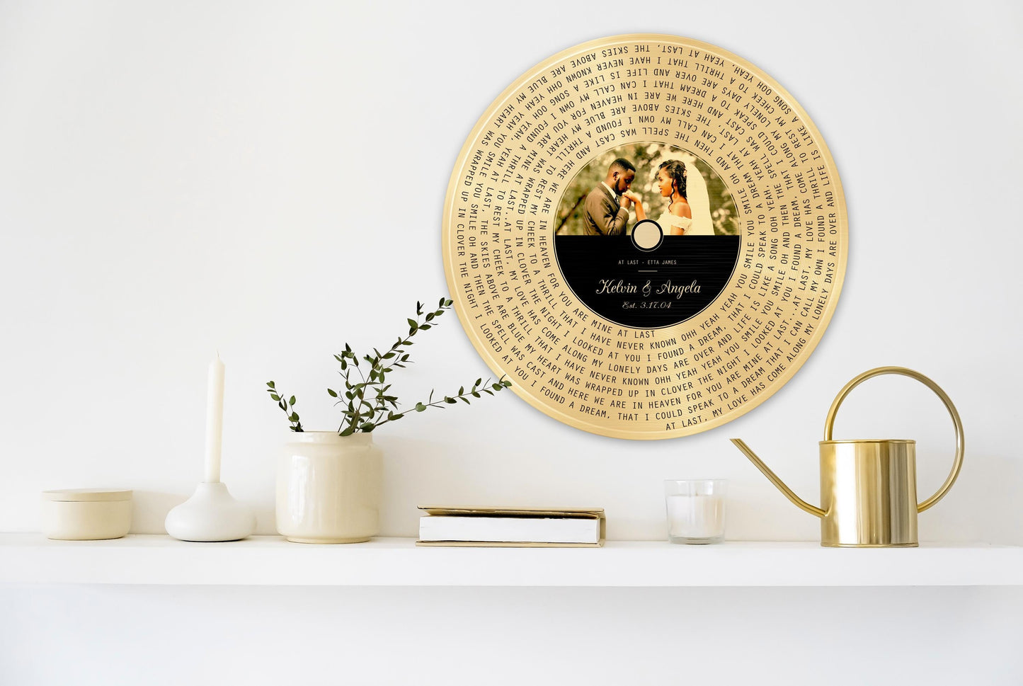Custom Round Song Lyrics Record: Photo Gift, First Dance, Tin Wedding Anniversary Plaque, 10 Years - HoneycombProverbs - Signs - Record Album Lyrics Art