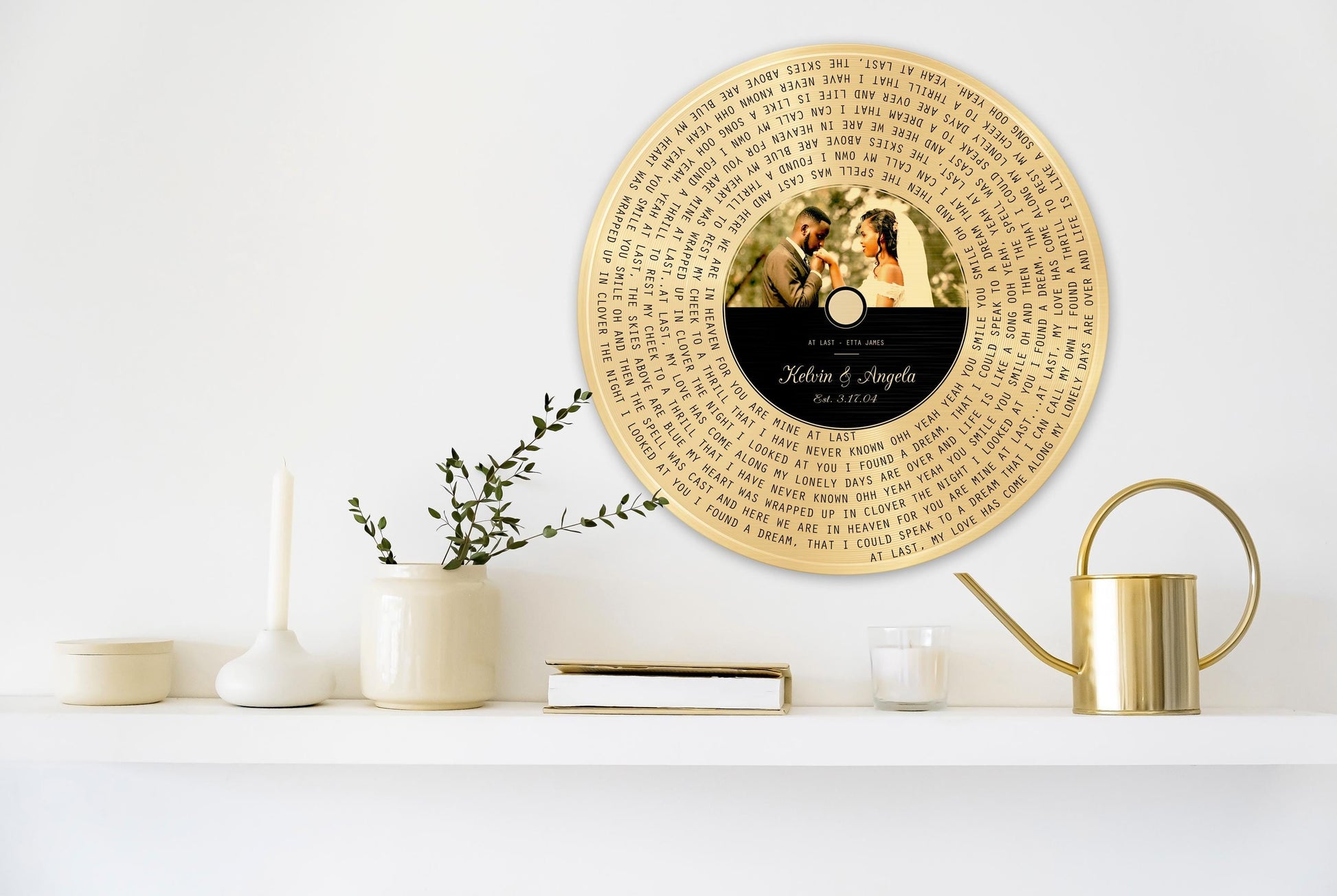 Custom Round Song Lyrics Record: Photo Gift, First Dance, Tin Wedding Anniversary Plaque, 10 Years - HoneycombProverbs - Signs - Record Album Lyrics Art