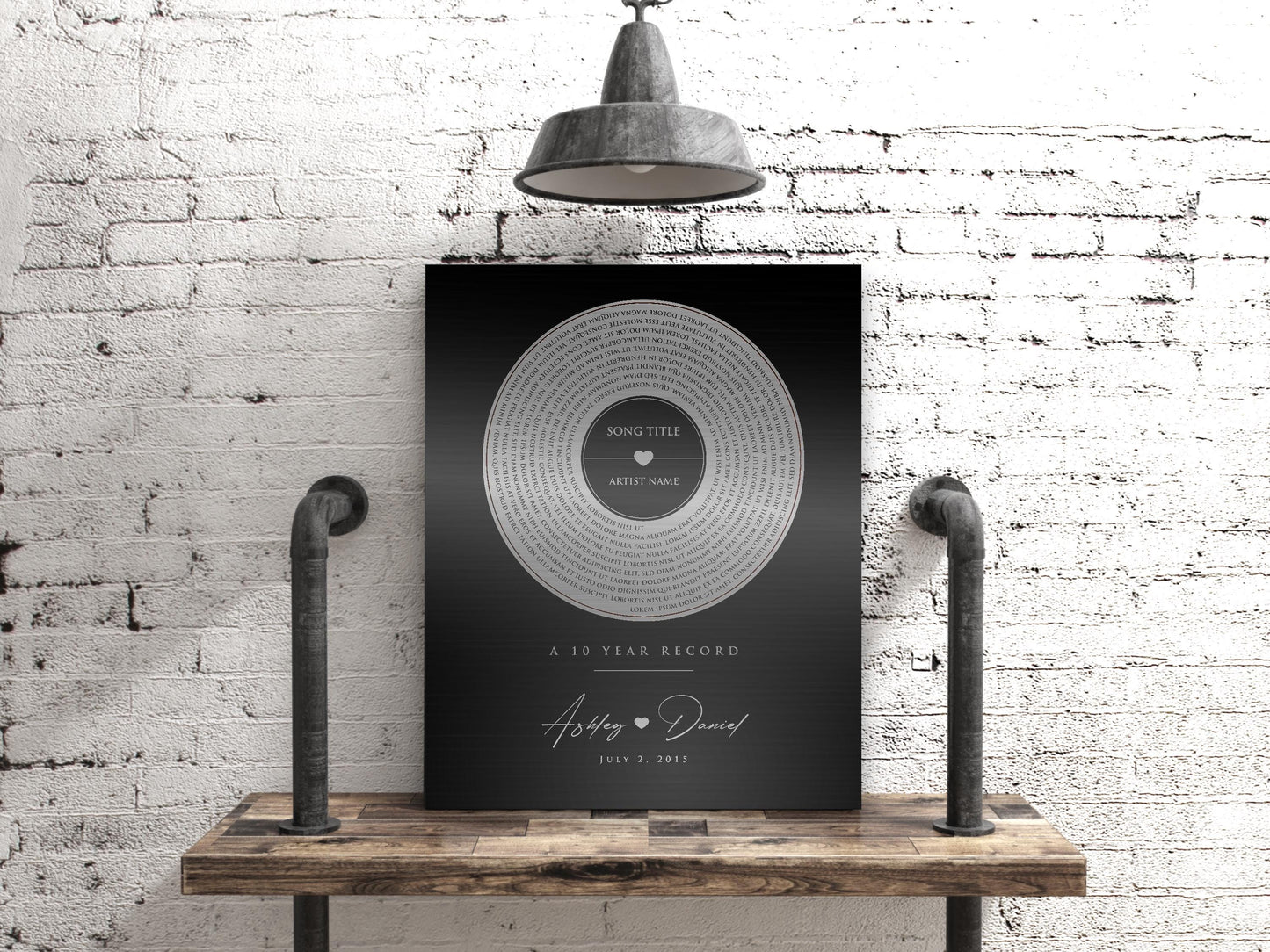 tin anniversary gift, spiral lyrics, personalized anniversary wall decor, vinyl record art, Gift for spouse, tin sign, custom song art, favorite song gift