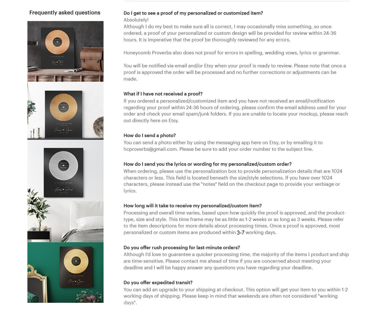 Personalized Bronze Anniversary Record: Custom Album Cover with Song Lyrics, 8th or 19th Year - HoneycombProverbs - Signs - Bronze Vinyl Record Art