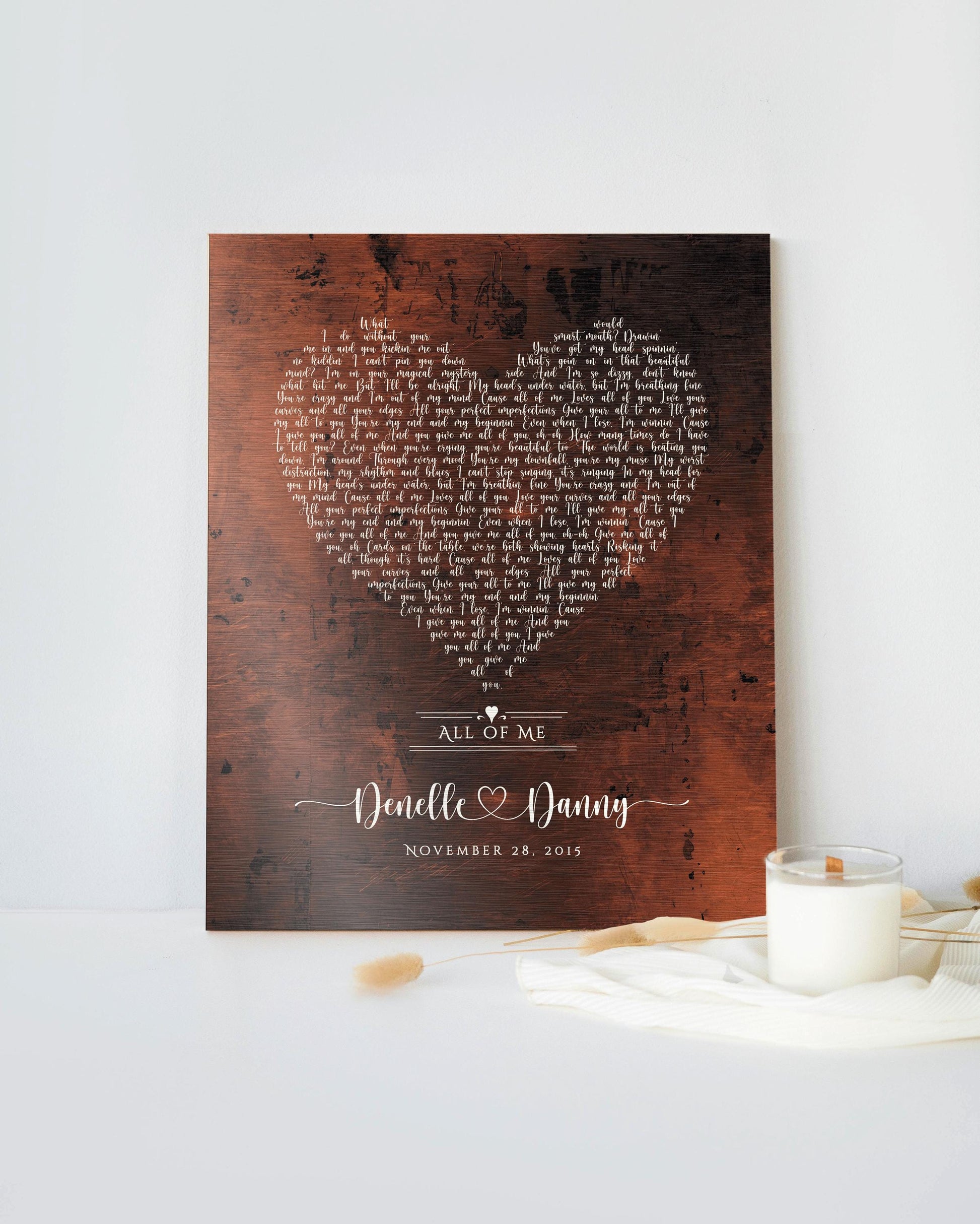 Heart Shaped Bronze Song Lyric Sign - HoneycombProverbs - Signs - Bronze Anniversary Gifts
