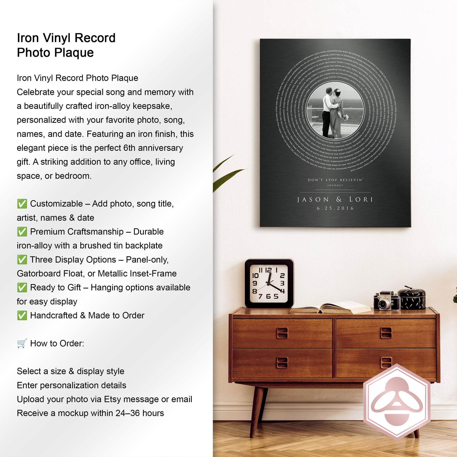 Our Song on Iron, iron anniversary gift for him, 6th Anniversary Gift for her, record art - HoneycombProverbs - Signs - Iron Anniversary Gifts