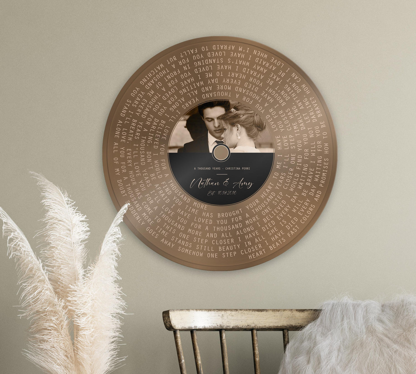 Copper Vinyl Photo Record, 7 Year Anniversary Gift, Couples Song Art, 22nd Anniversary gift - HoneycombProverbs - Signs - Copper Vinyl Record Art