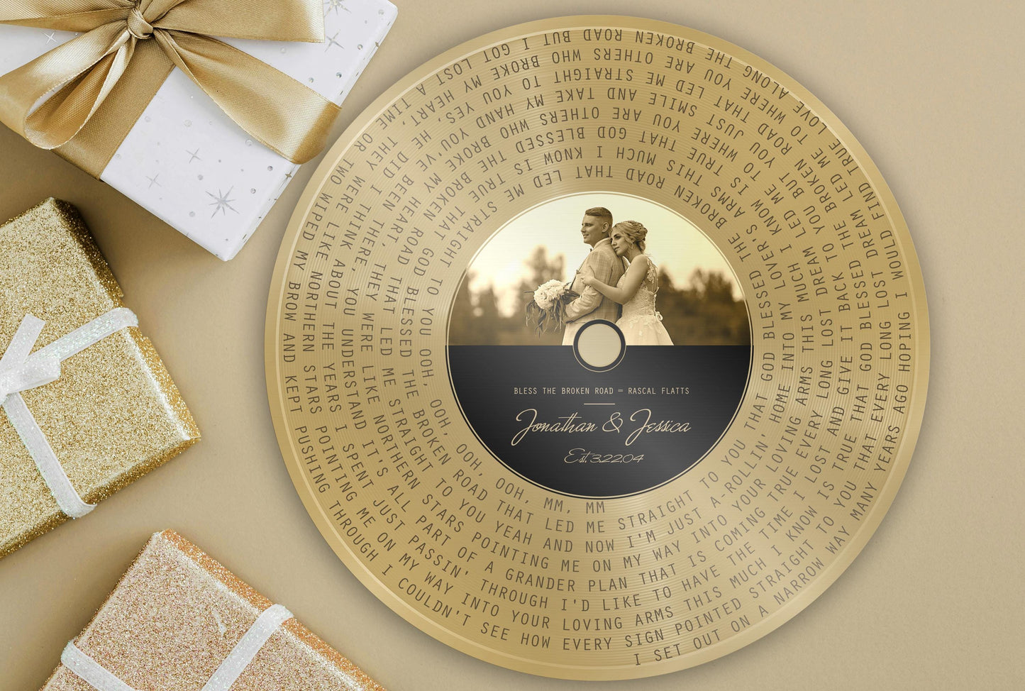Bronze Song Record, Photo Record Label Song Art, 8th Anniversary gift, Custom Record Art - HoneycombProverbs - Signs - Record Album Lyrics Art