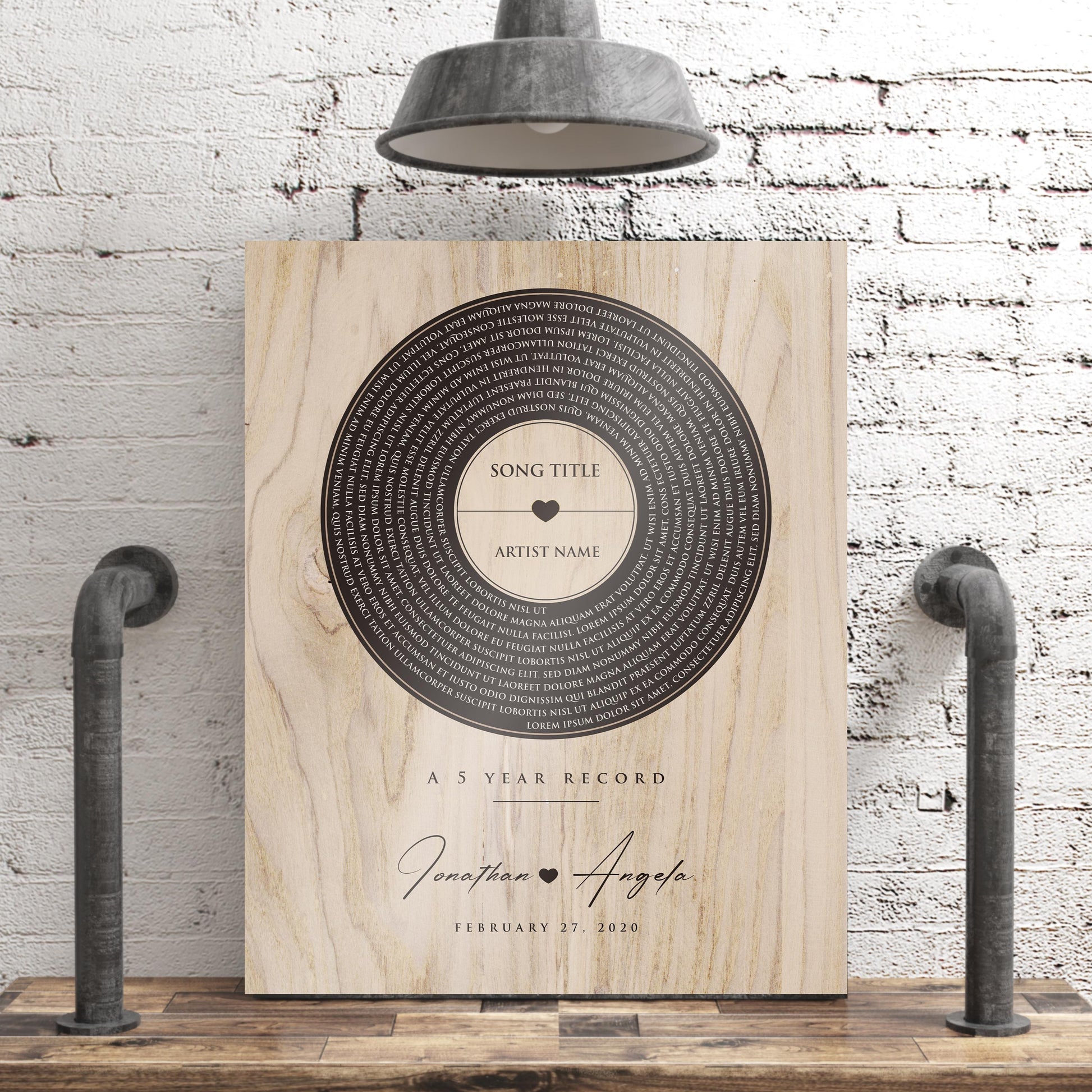 Personalized 5th Anniversary Wood Record: Song Lyrics, Names & Date - HoneycombProverbs - Signs - 5 year anniversary gifts