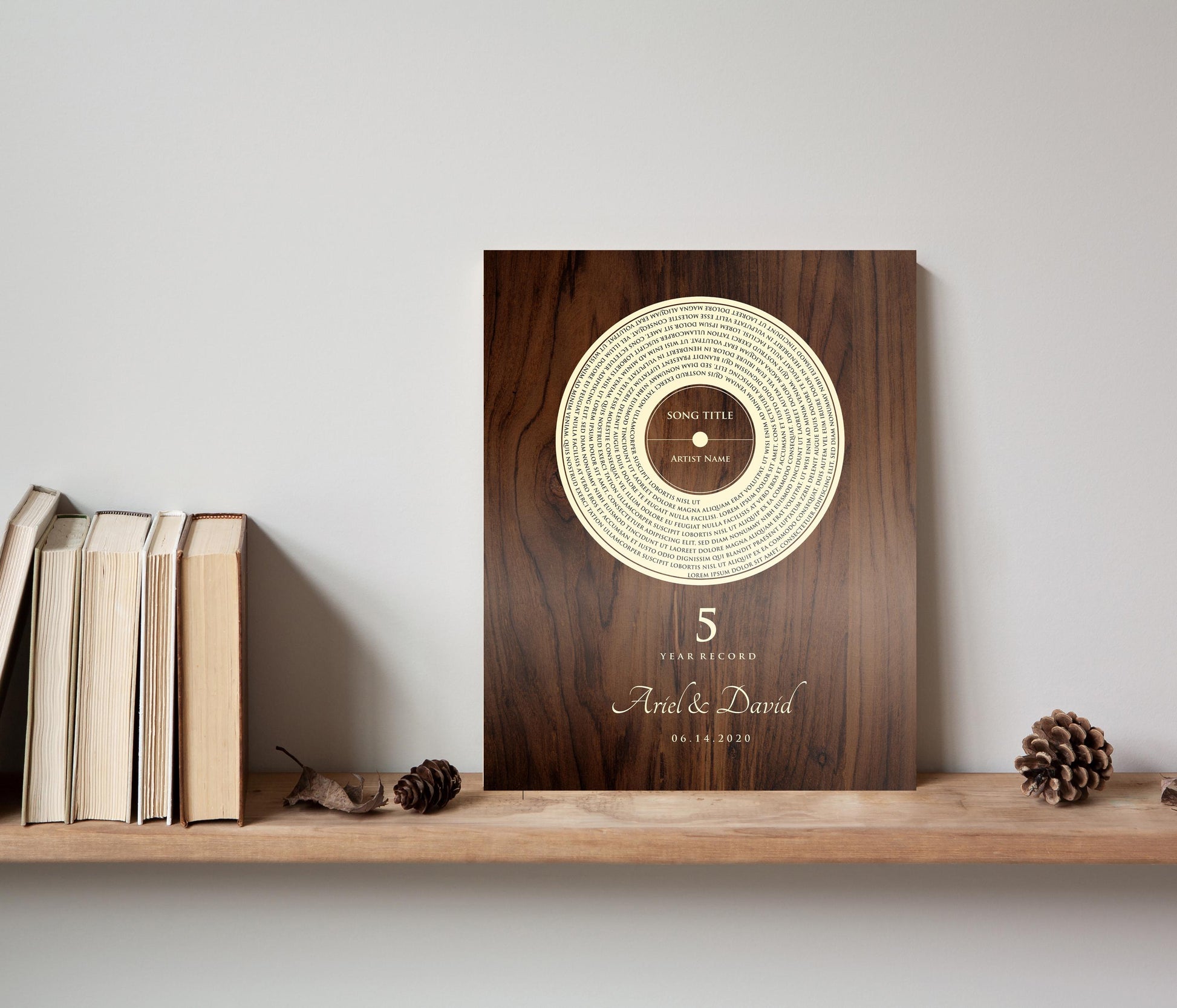 Personalized Record Gift, 5 Year Record, 5th Anniversary Wood Gift, Personalized 5 years Anniversary Gift - HoneycombProverbs - Signs - Record Album Lyrics Art