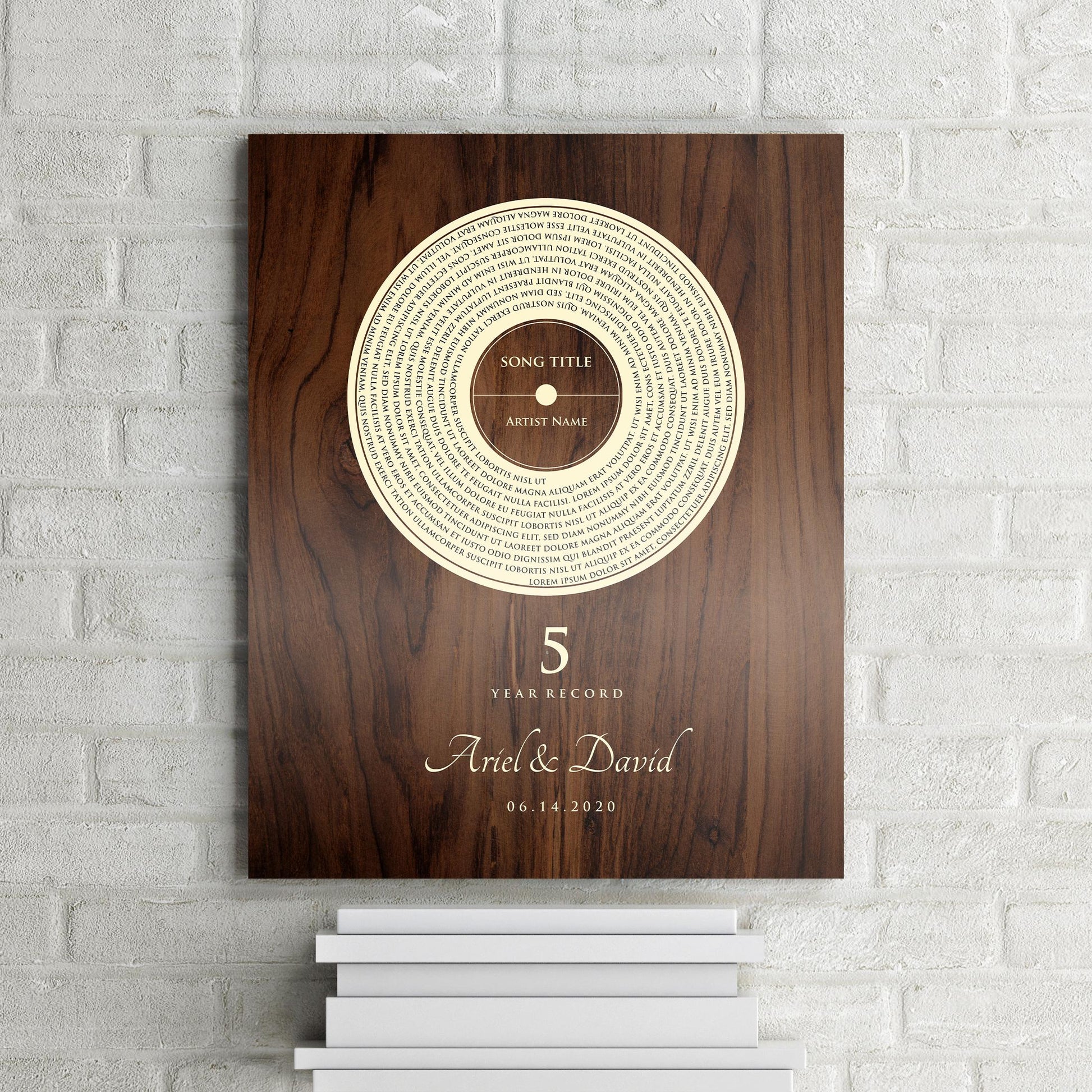 Personalized Record Gift, 5 Year Record, 5th Anniversary Wood Gift, Personalized 5 years Anniversary Gift - HoneycombProverbs - Signs - Record Album Lyrics Art