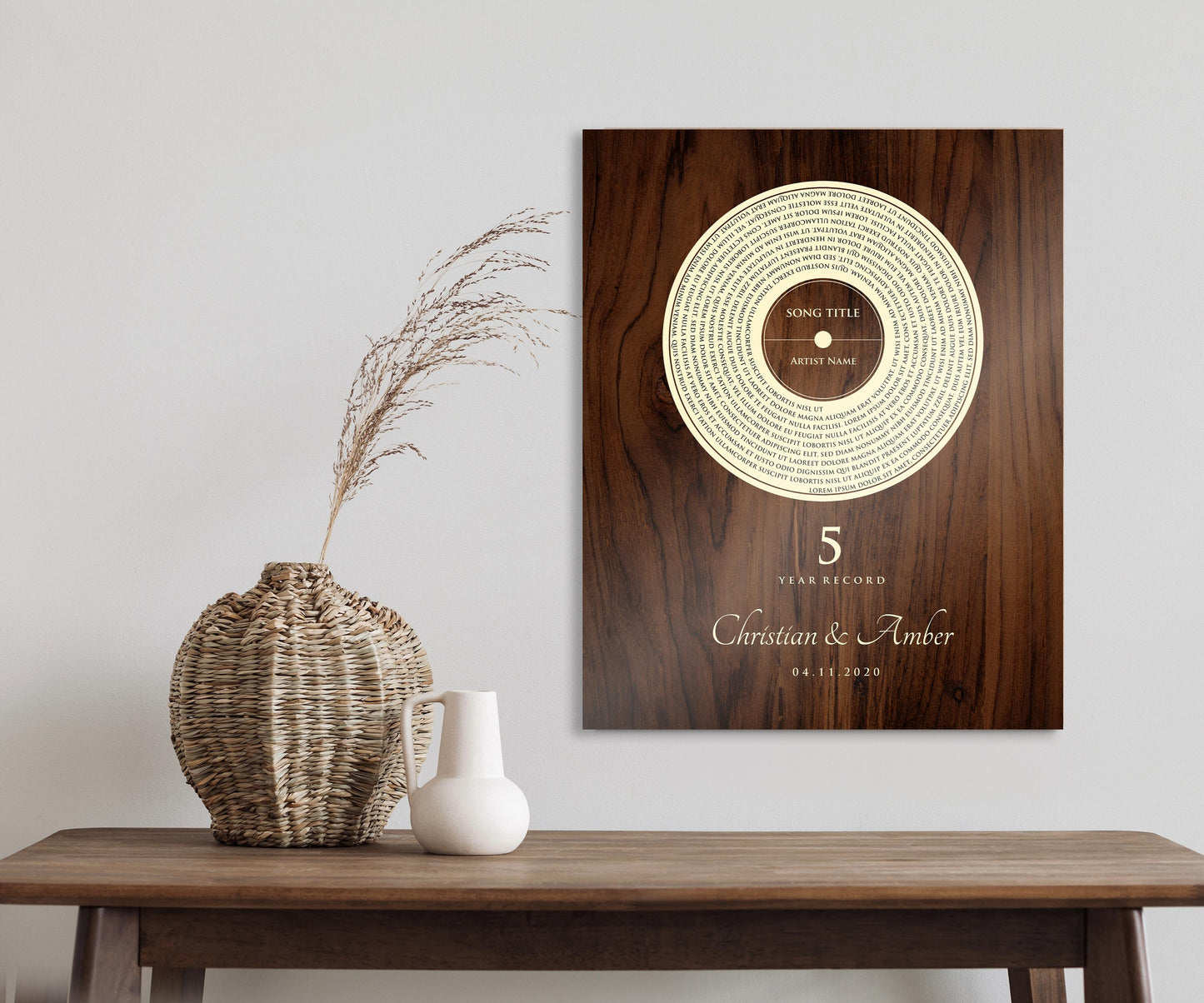 Personalized Record Gift, 5 Year Record, 5th Anniversary Wood Gift, Personalized 5 years Anniversary Gift - HoneycombProverbs - Signs - Record Album Lyrics Art