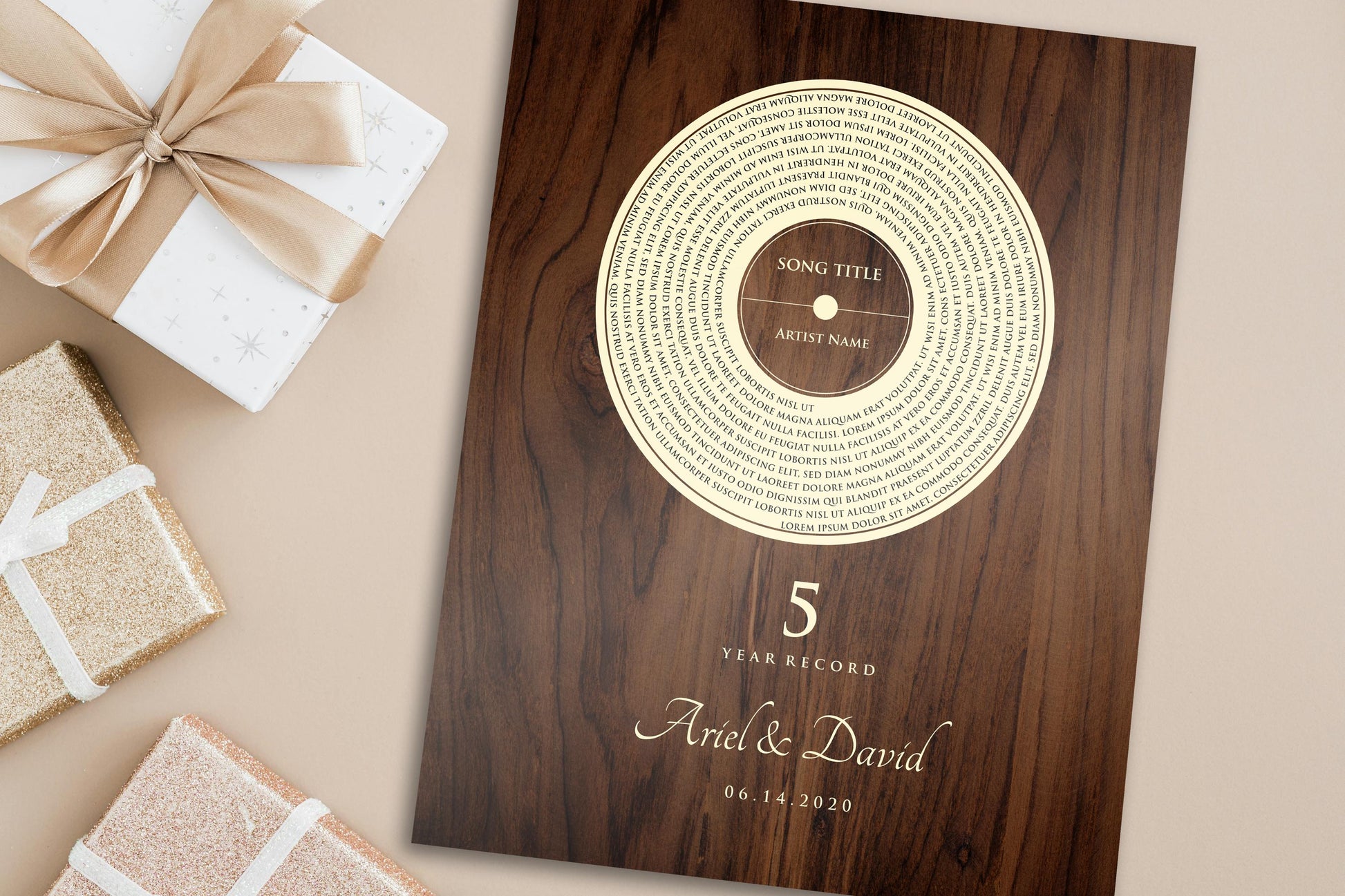 Personalized Record Gift, 5 Year Record, 5th Anniversary Wood Gift, Personalized 5 years Anniversary Gift - HoneycombProverbs - Signs - Record Album Lyrics Art