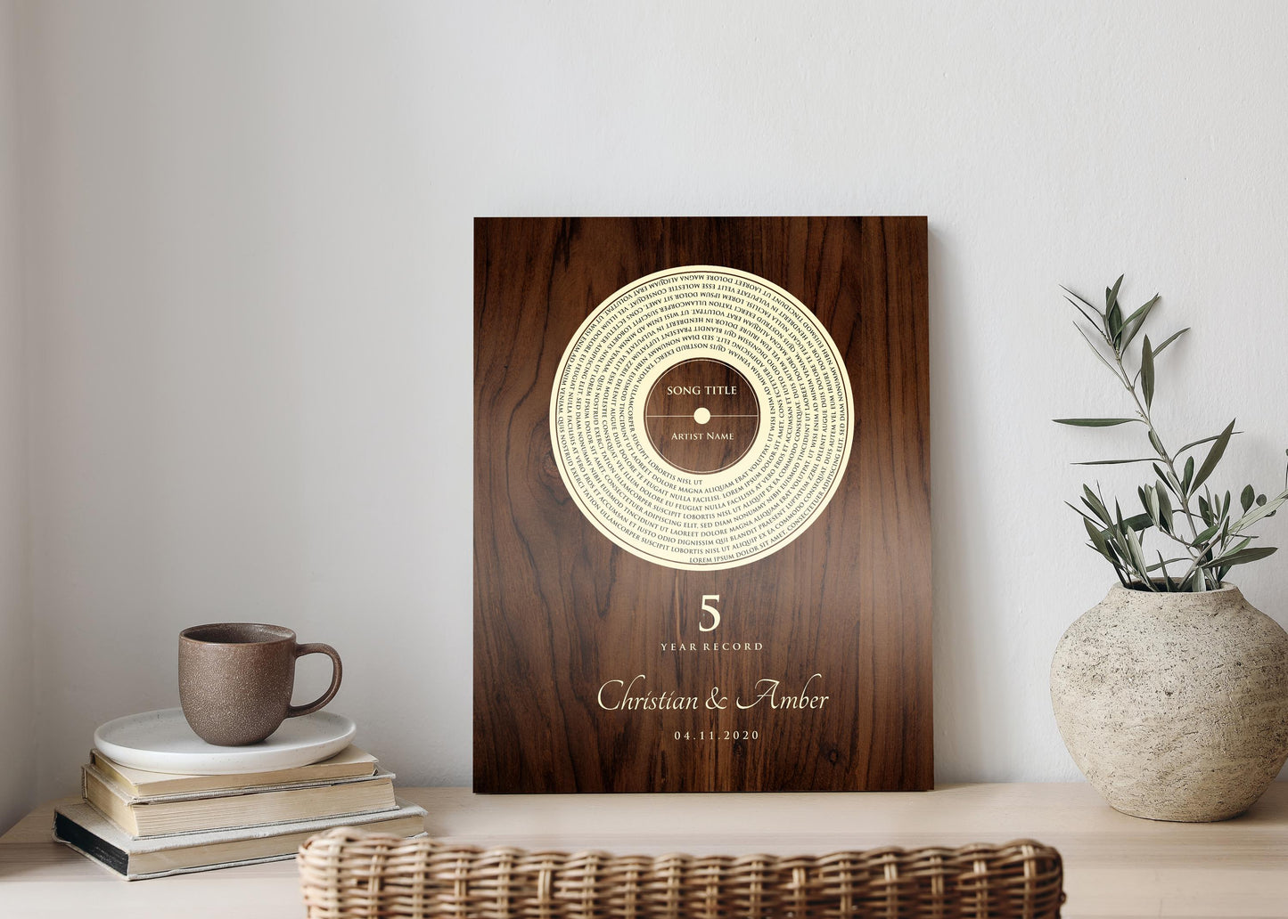 Personalized Record Gift, 5 Year Record, 5th Anniversary Wood Gift, Personalized 5 years Anniversary Gift - HoneycombProverbs - Signs - Record Album Lyrics Art