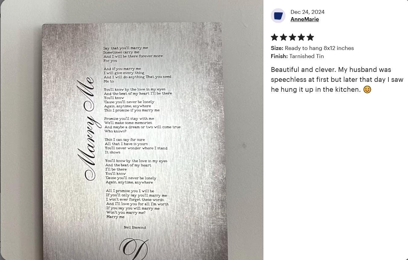 Our Song on Tin, Monogrammed Anniversary Gift - HoneycombProverbs - Signs - Vintage Lyrics Wall Art