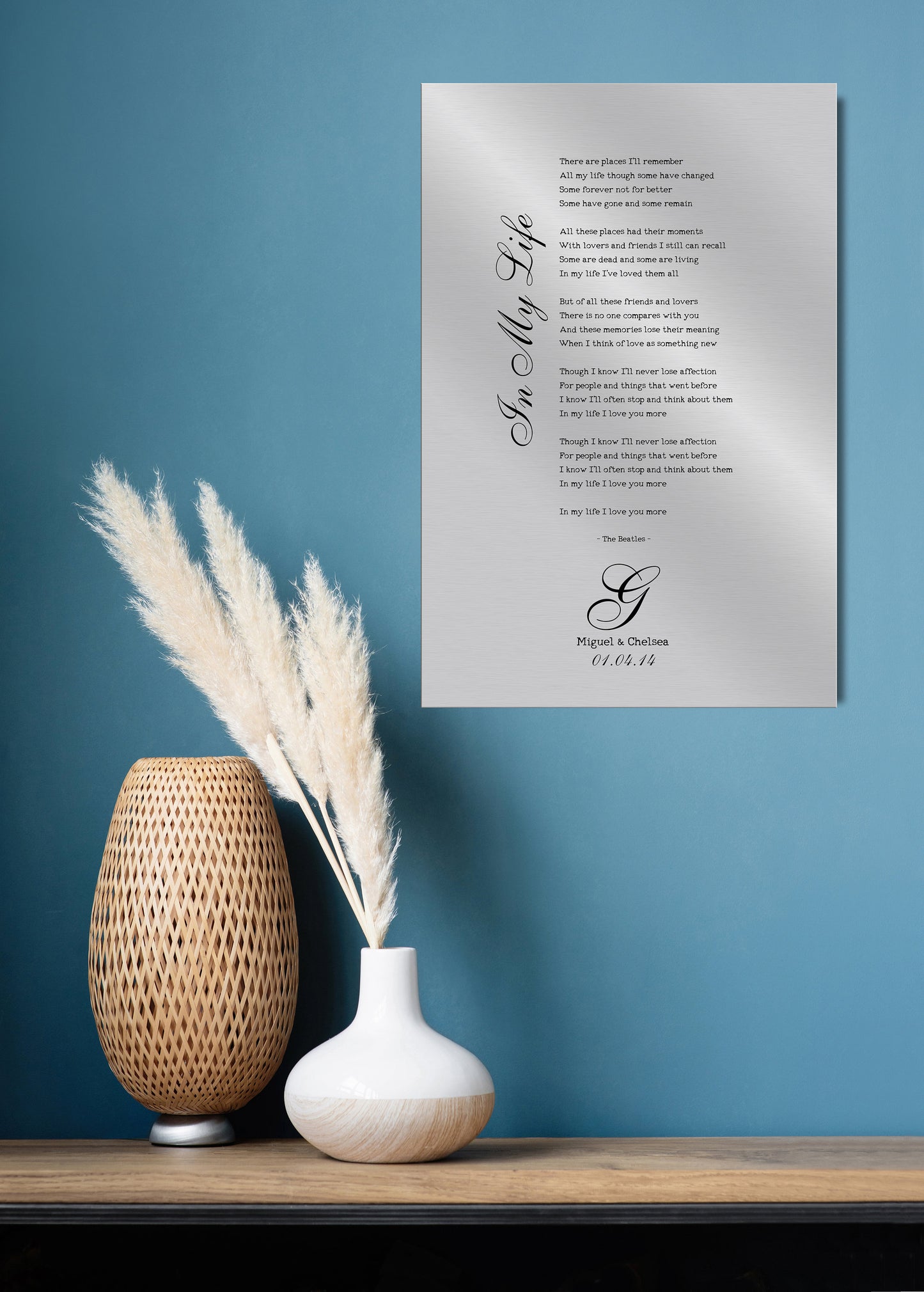 beautifully crafted tin-alloy keepsake, featuring your wedding or first dance song in an elegant stanza format. Complete with a calligraphic monogram, names, and union date, this timeless piece makes the perfect 10th anniversary gift. A sentimental tribute for any music lover or couple cherishing their special day.