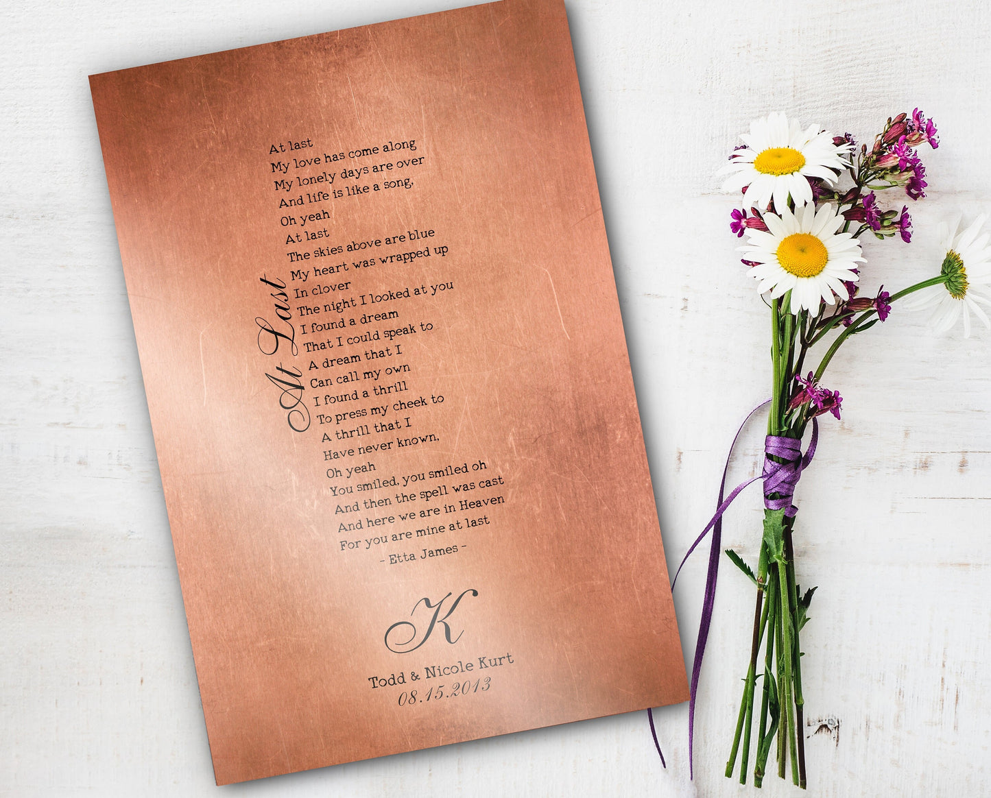anniversary gift idea  for wife,
wedding songe plaque, gift for couple, copper anniversary gift idea.