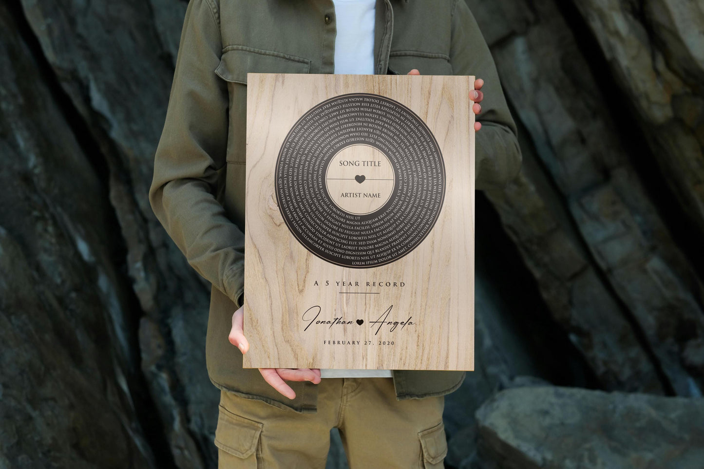 Personalized 5th Anniversary Wood Record: Song Lyrics, Names & Date - HoneycombProverbs - Signs - 5 year anniversary gifts