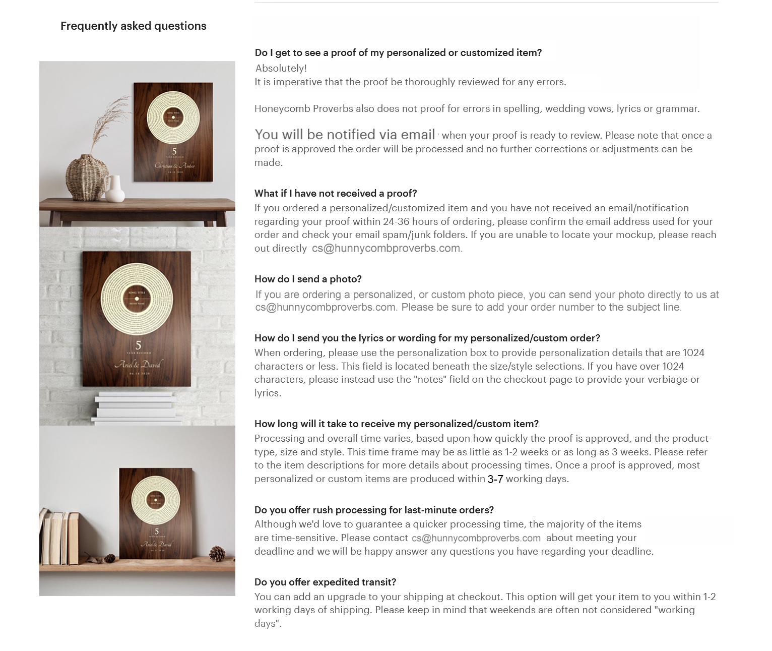 Personalized Record Gift, 5 Year Record, 5th Anniversary Wood Gift, Personalized 5 years Anniversary Gift - HoneycombProverbs - Signs - Record Album Lyrics Art