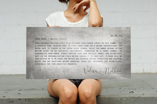 tin anniversary wall art, personalized song lyrics art, custom tin signs,