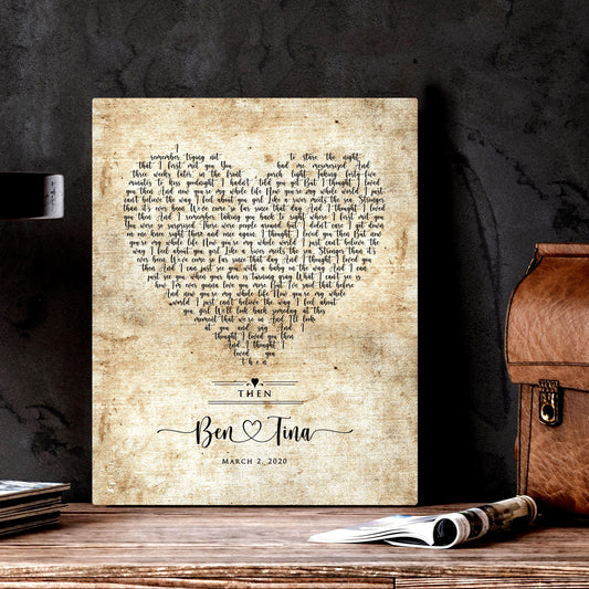 Vintage Heart Personalized Lyric Canvas in Cotton - HoneycombProverbs - Gifts For The Couple - Rustic Lyrics Wall Decor