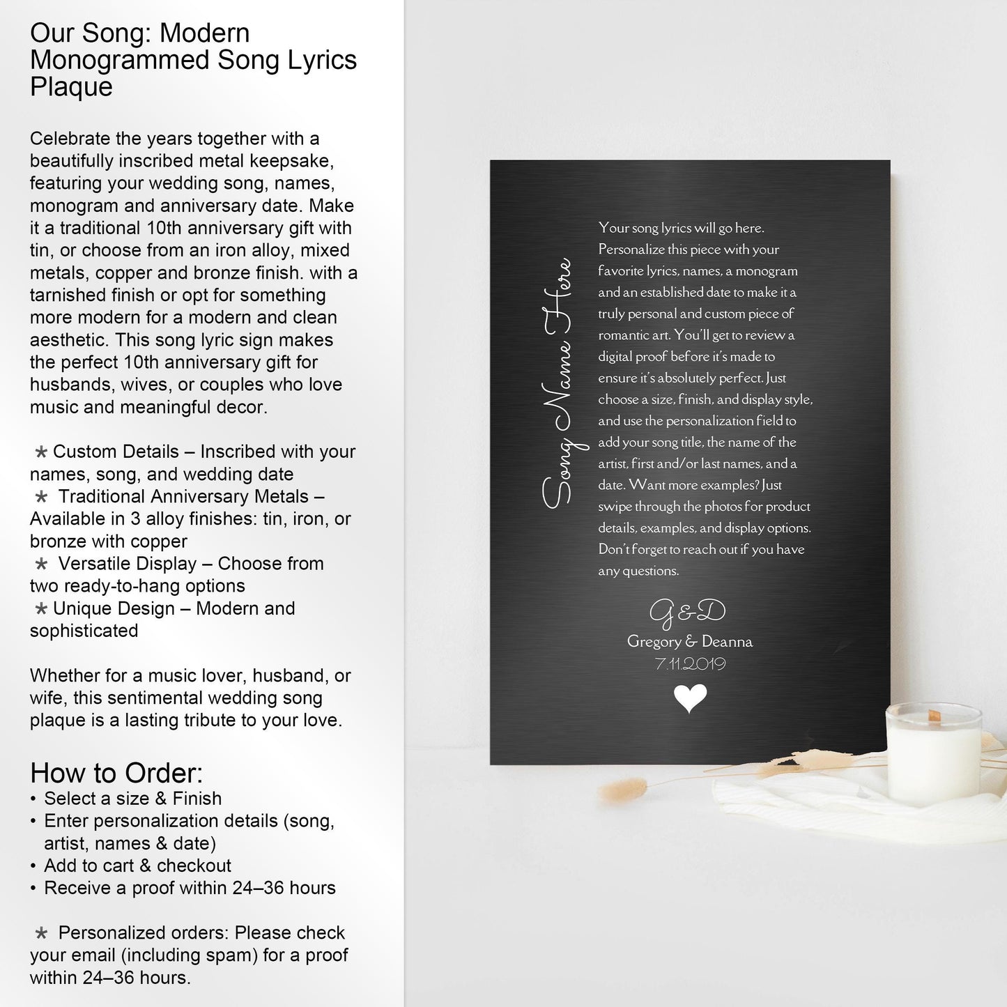 Custom Song Plaque, Tin 10th Anniversary Gift, Personalized lyrics wall decor, Aluminum Gifts - HoneycombProverbs - Signs - Modern Lyrics Wall Decor