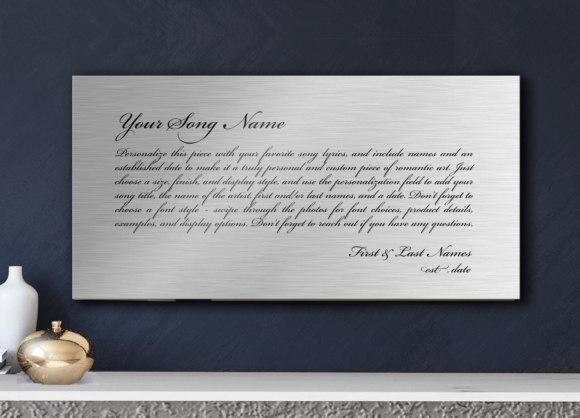 Custom Song Lyrics Metal Sign: 10th Anniversary Tin Gift, Personalized Wall Art - HoneycombProverbs - Signs - Modern Lyrics Wall Decor
