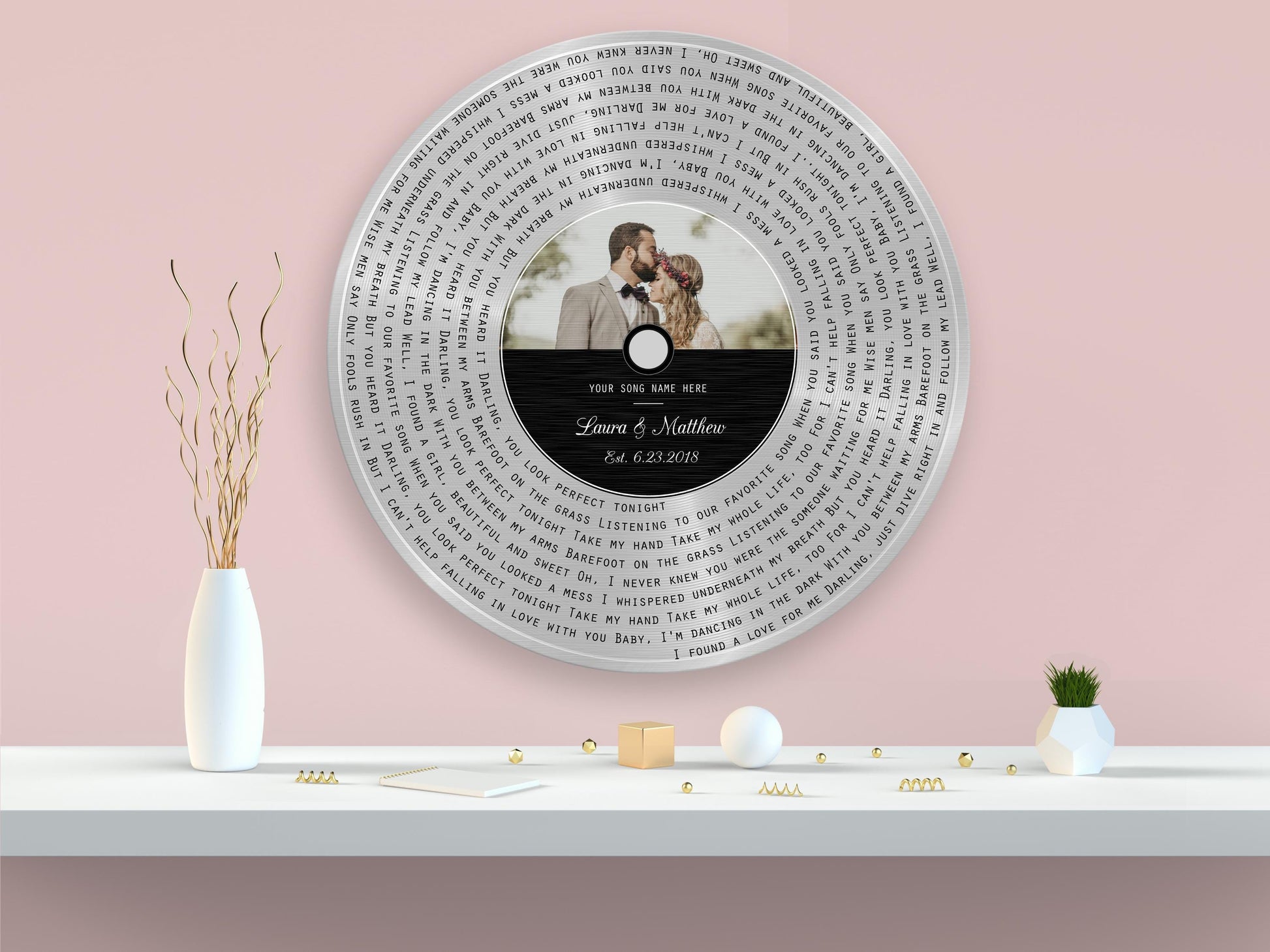 Custom Round Song Lyrics Record: Photo Gift, First Dance, Tin Wedding Anniversary Plaque, 10 Years - HoneycombProverbs - Signs - Record Album Lyrics Art