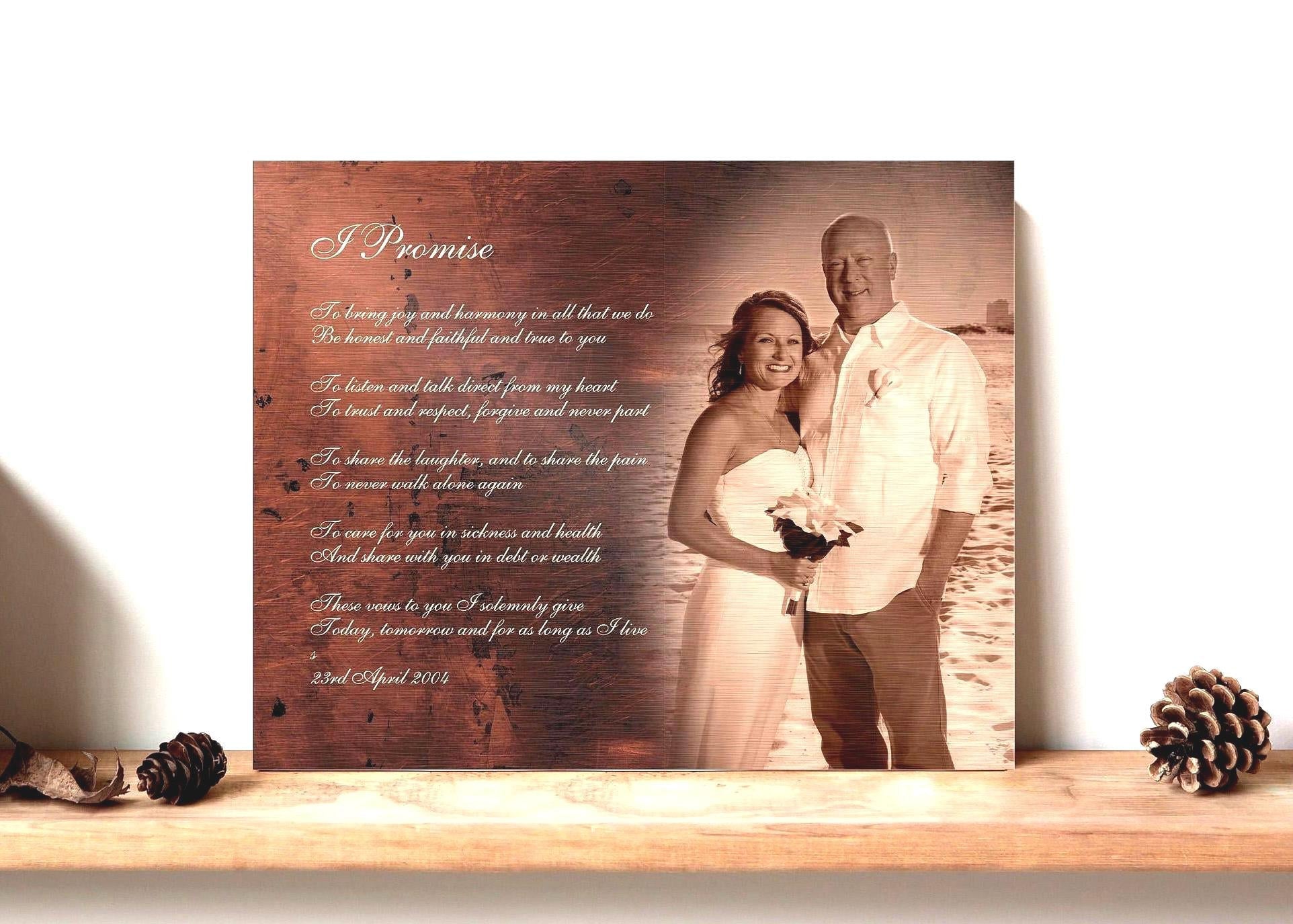 bronze gift for men, bronze photo plaque with custom quote, wedding vows with photo,8th anniversary gift for him