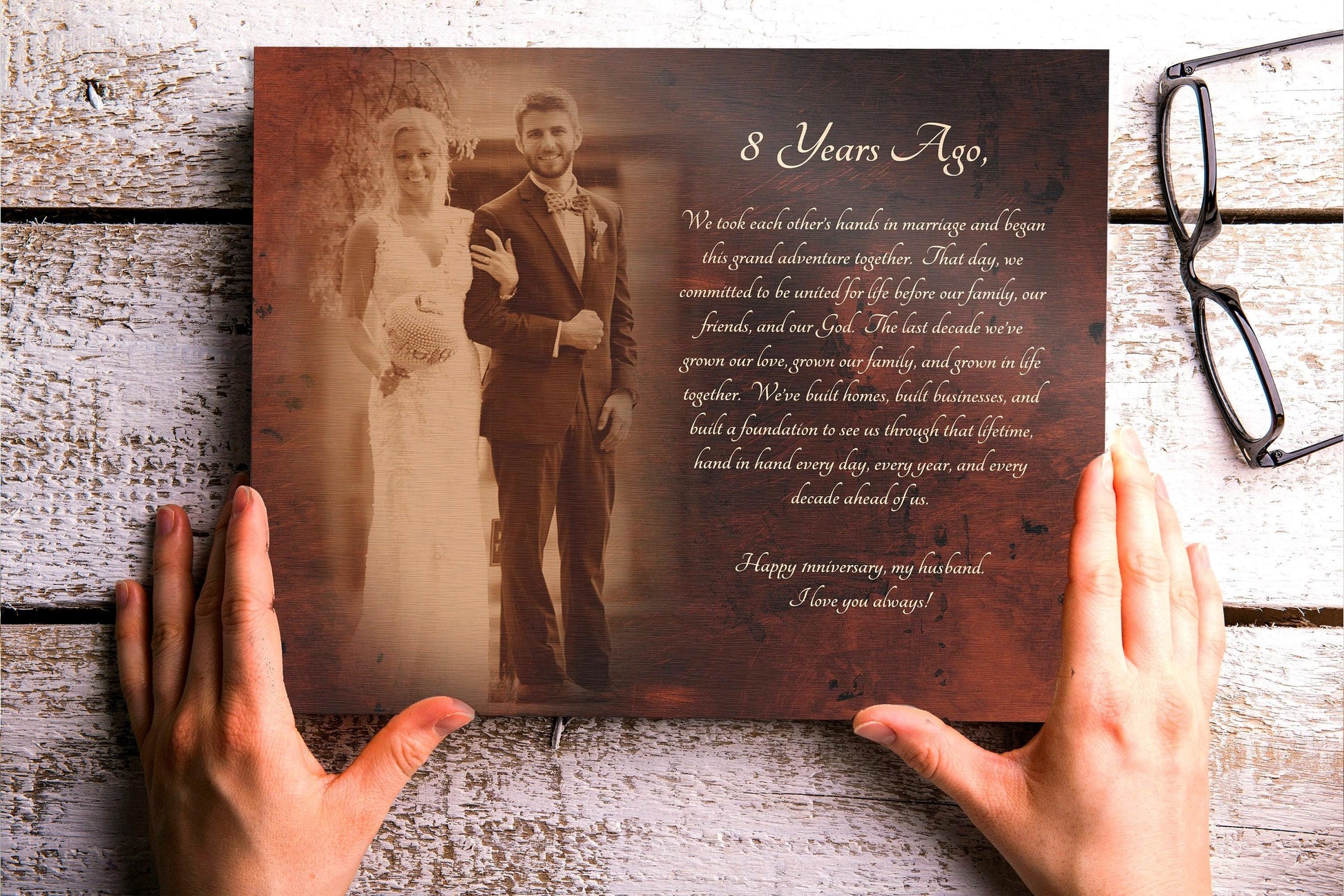 bronze gift for him, 8 year anniversary photo plaque, photo plaque with custom quote