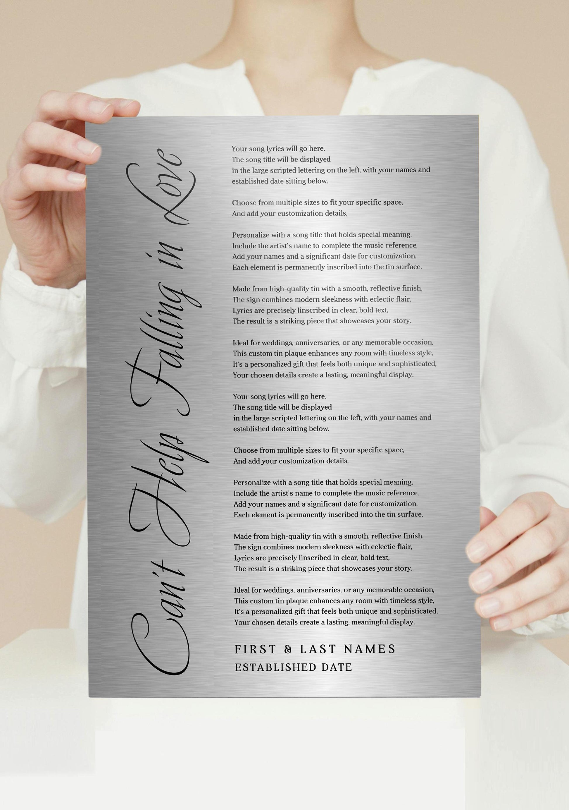 Custom Song Lyrics Tin Art, Personalized Anniversary Gift - HoneycombProverbs - Signs - Modern Lyrics Wall Decor