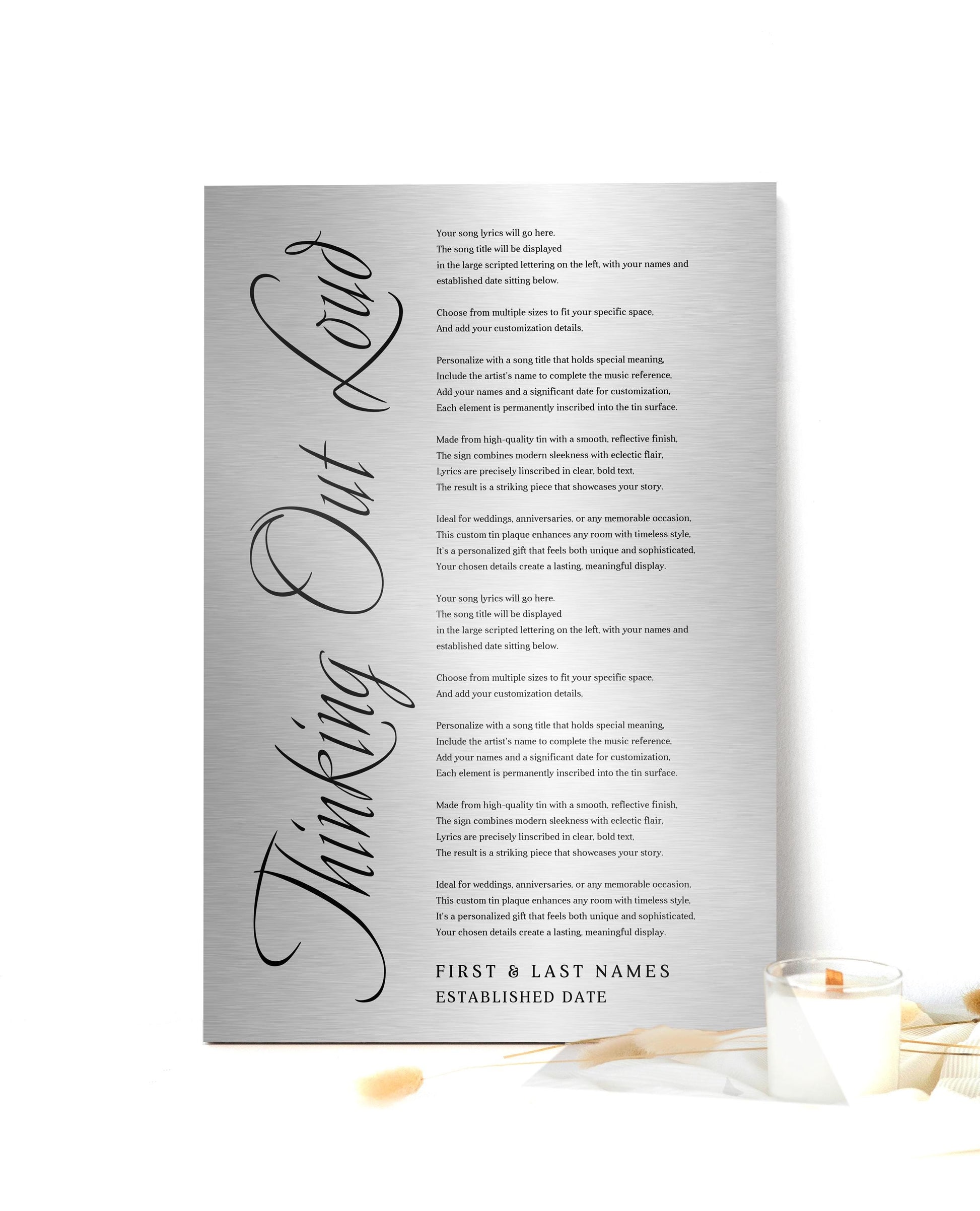 Custom Song Lyrics Tin Art, Personalized Anniversary Gift - HoneycombProverbs - Signs - Modern Lyrics Wall Decor