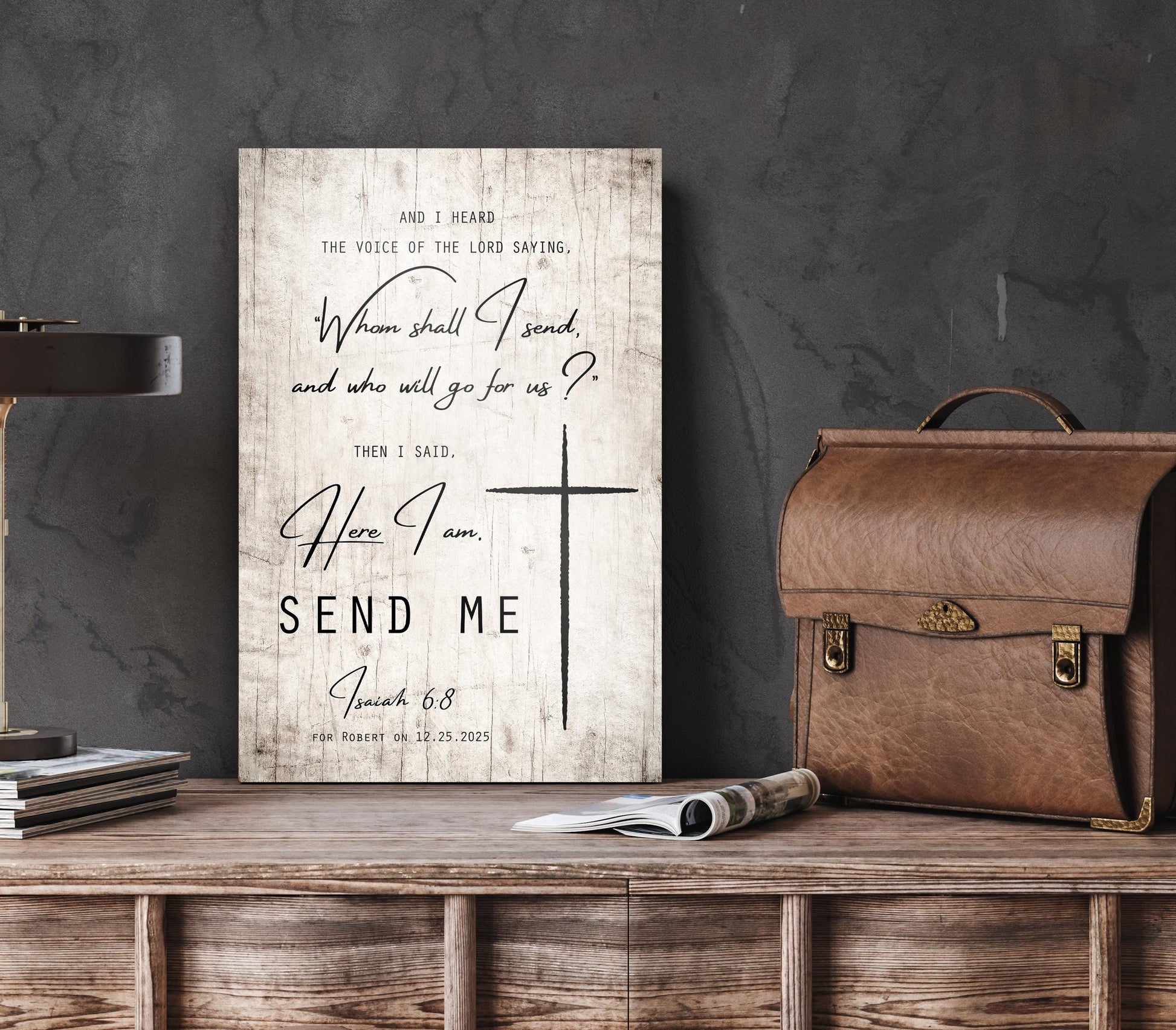 Rustic Wood Bible Verse Plaque: Send Me Lord, Personalized Christian Wall Art - HoneycombProverbs - Signs - Luxury Corporate Gifts